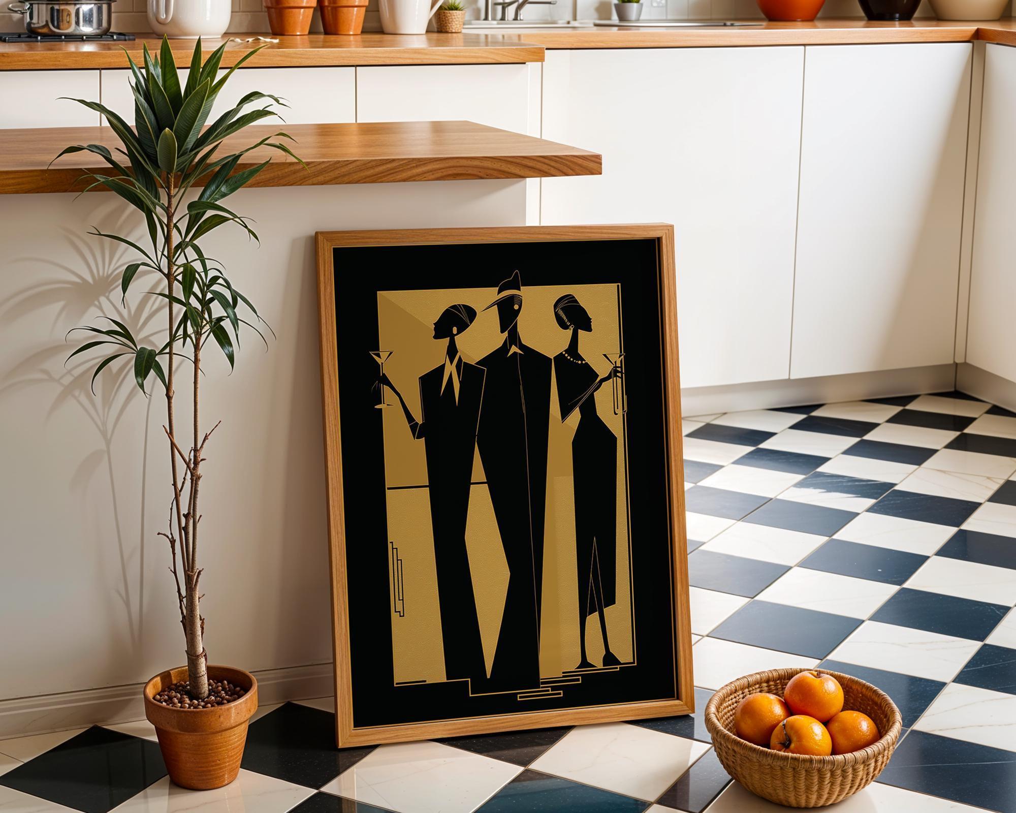 Black & Gold Art Deco Jazz Band Music Wall Art by The Wall Art Studio