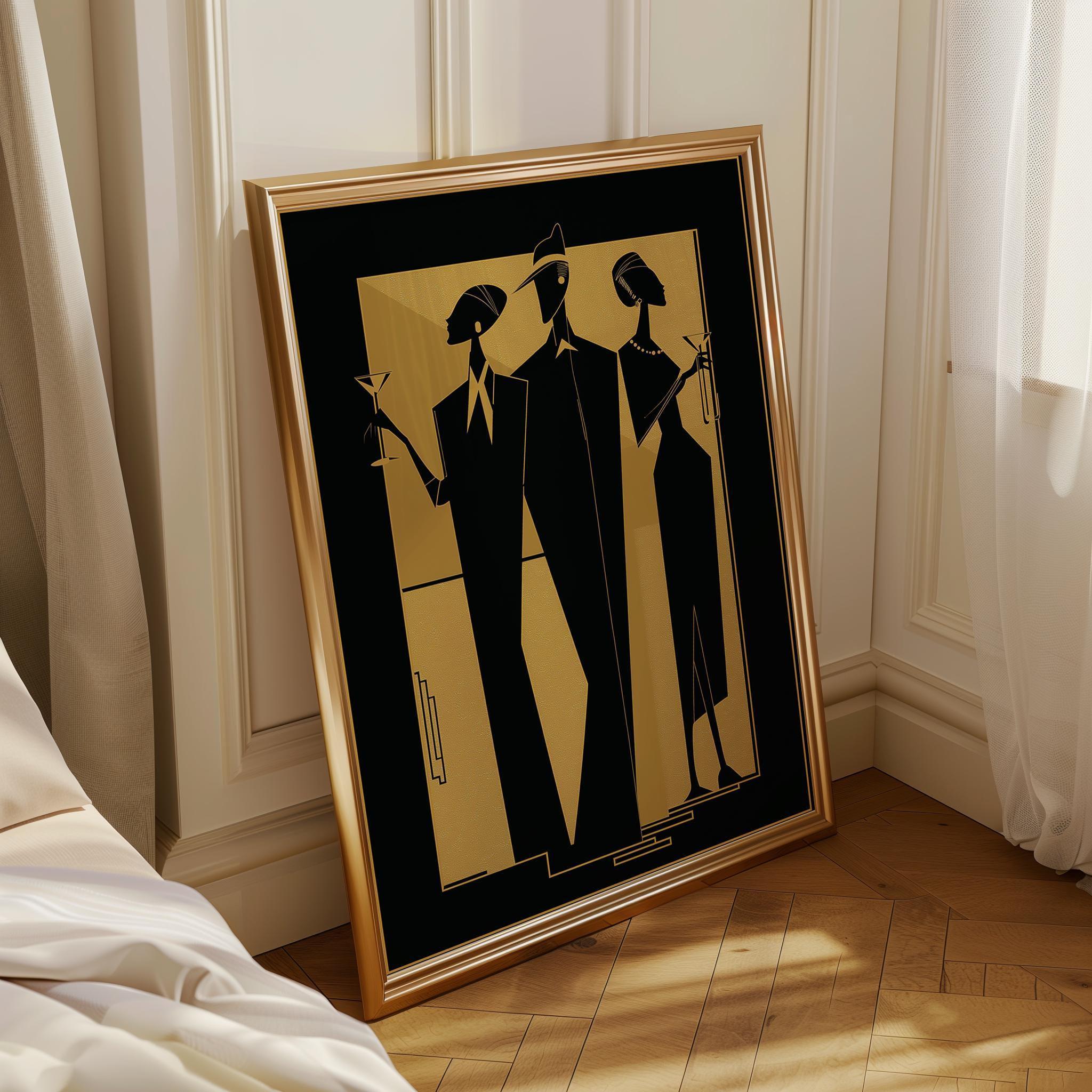 Black & Gold Art Deco Jazz Band Music Wall Art by The Wall Art Studio