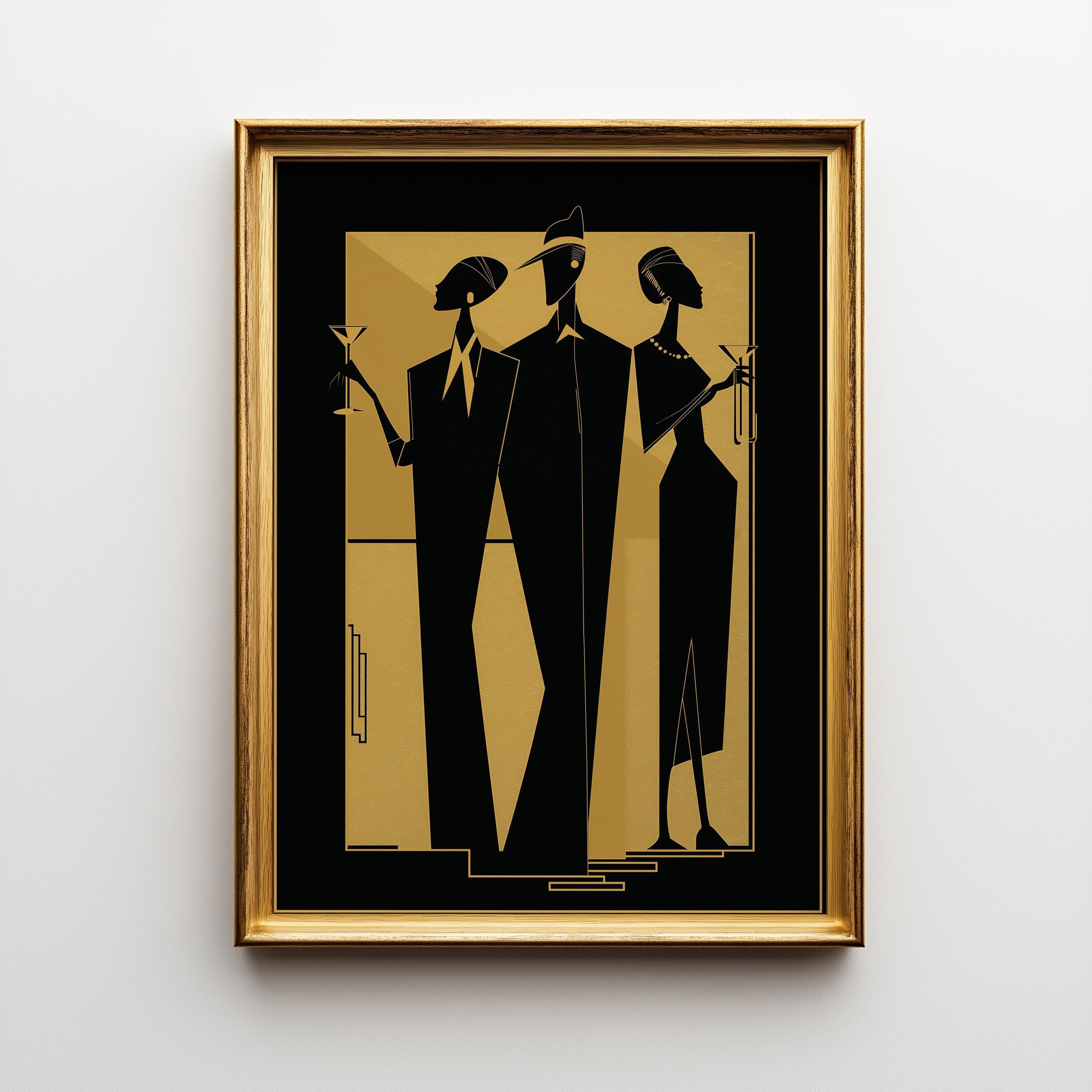 Black & Gold Art Deco Jazz Band Music Wall Art by The Wall Art Studio