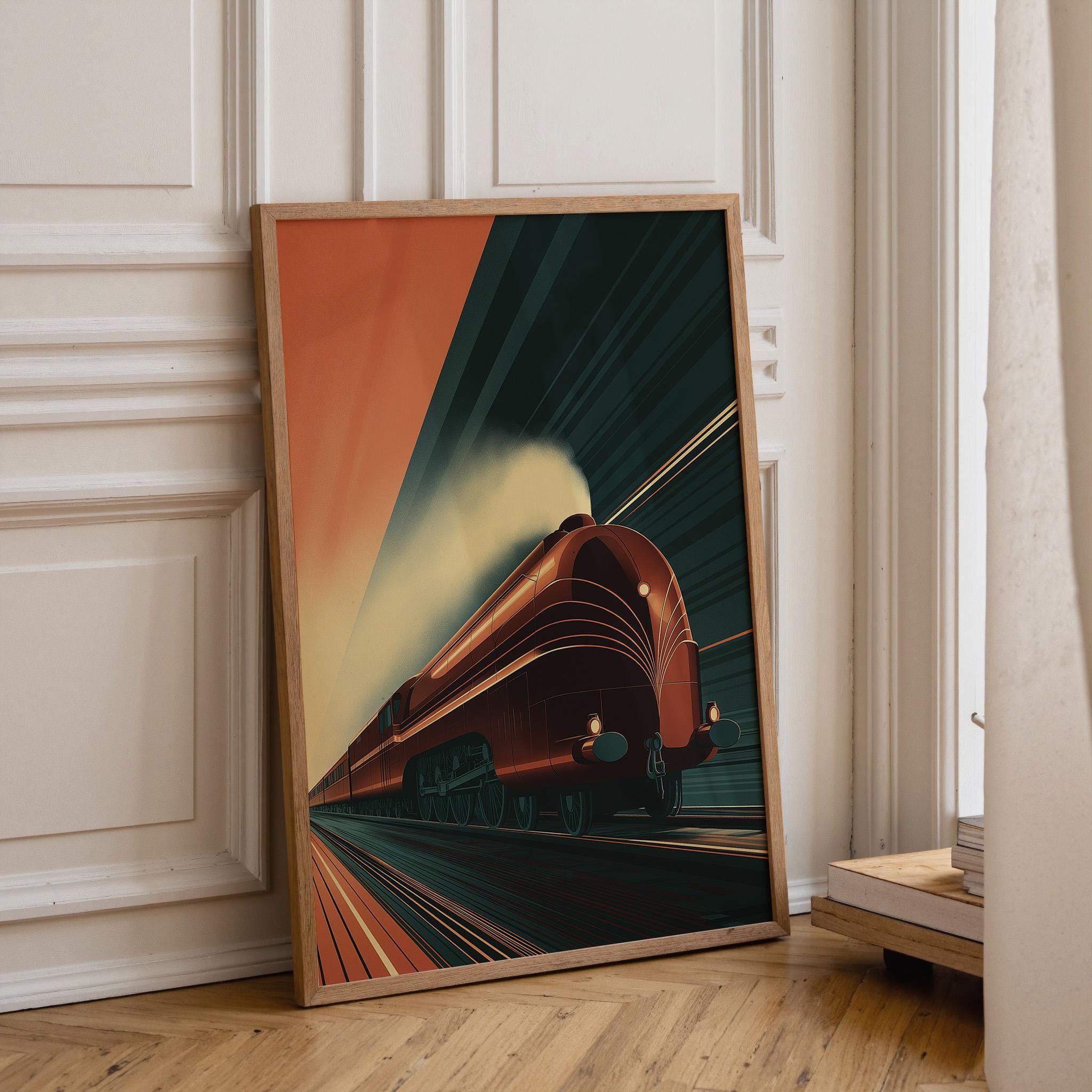 Vintage Locomotive Streamline Railway Art Deco Train Wall Art by The Wall Art Studio