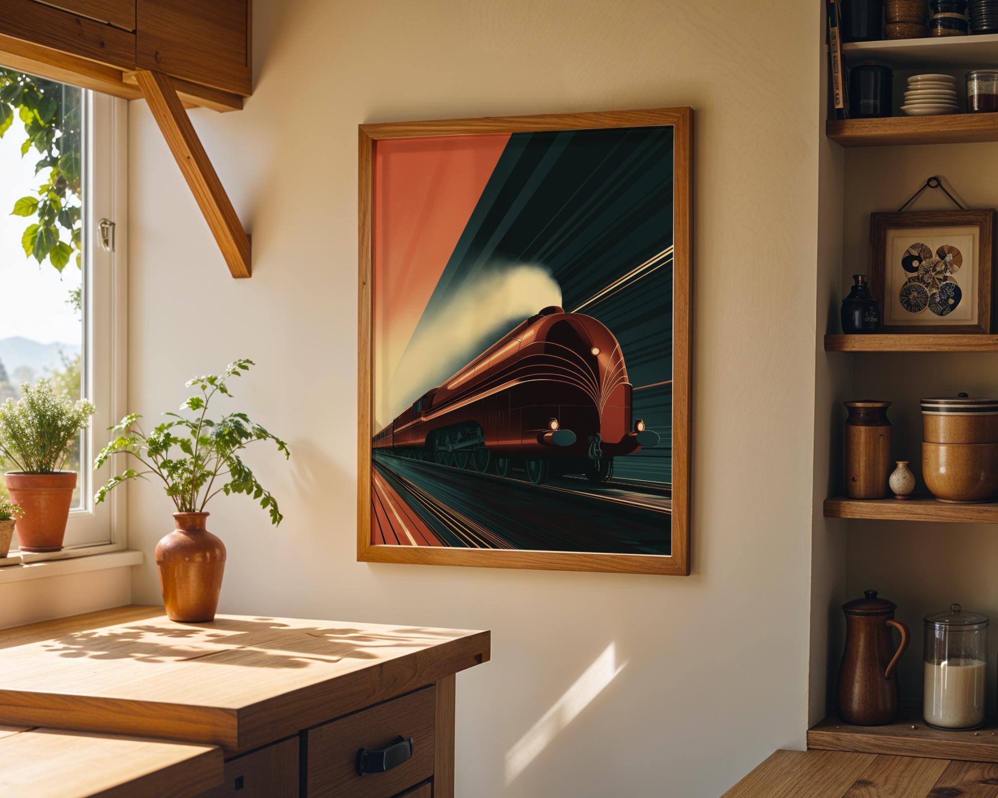 Vintage Locomotive Streamline Railway Art Deco Train Wall Art by The Wall Art Studio
