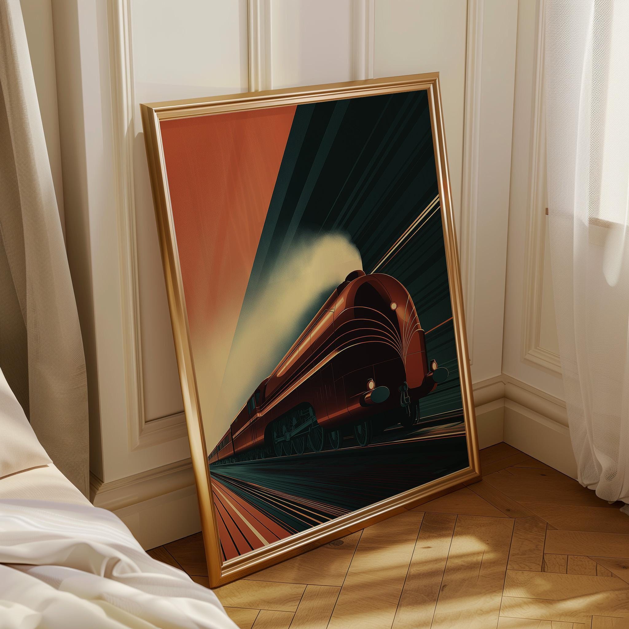 Vintage Locomotive Streamline Railway Art Deco Train Wall Art by The Wall Art Studio