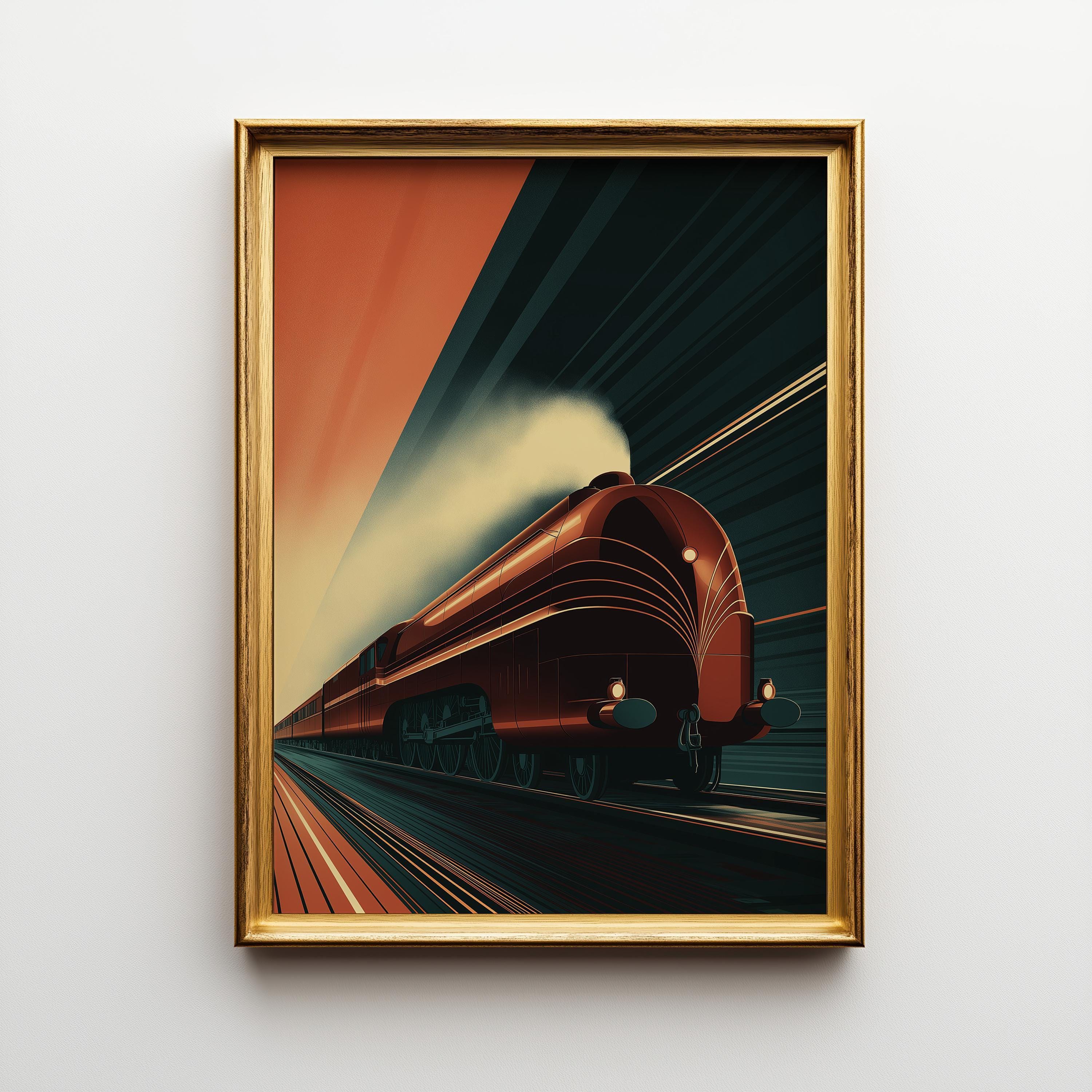 Vintage Locomotive Streamline Railway Art Deco Train Wall Art by The Wall Art Studio
