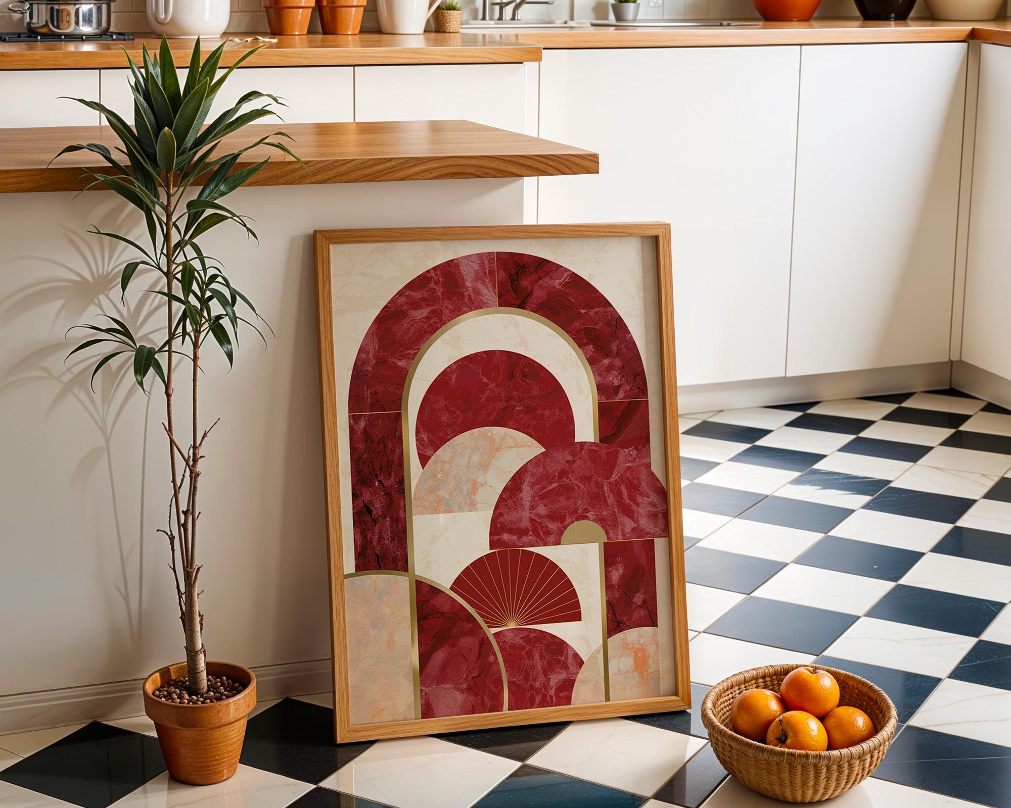 Neo Deco Burgundy Luxury Marble Abstract Geometric Arch Wall Art by The Wall Art Studio