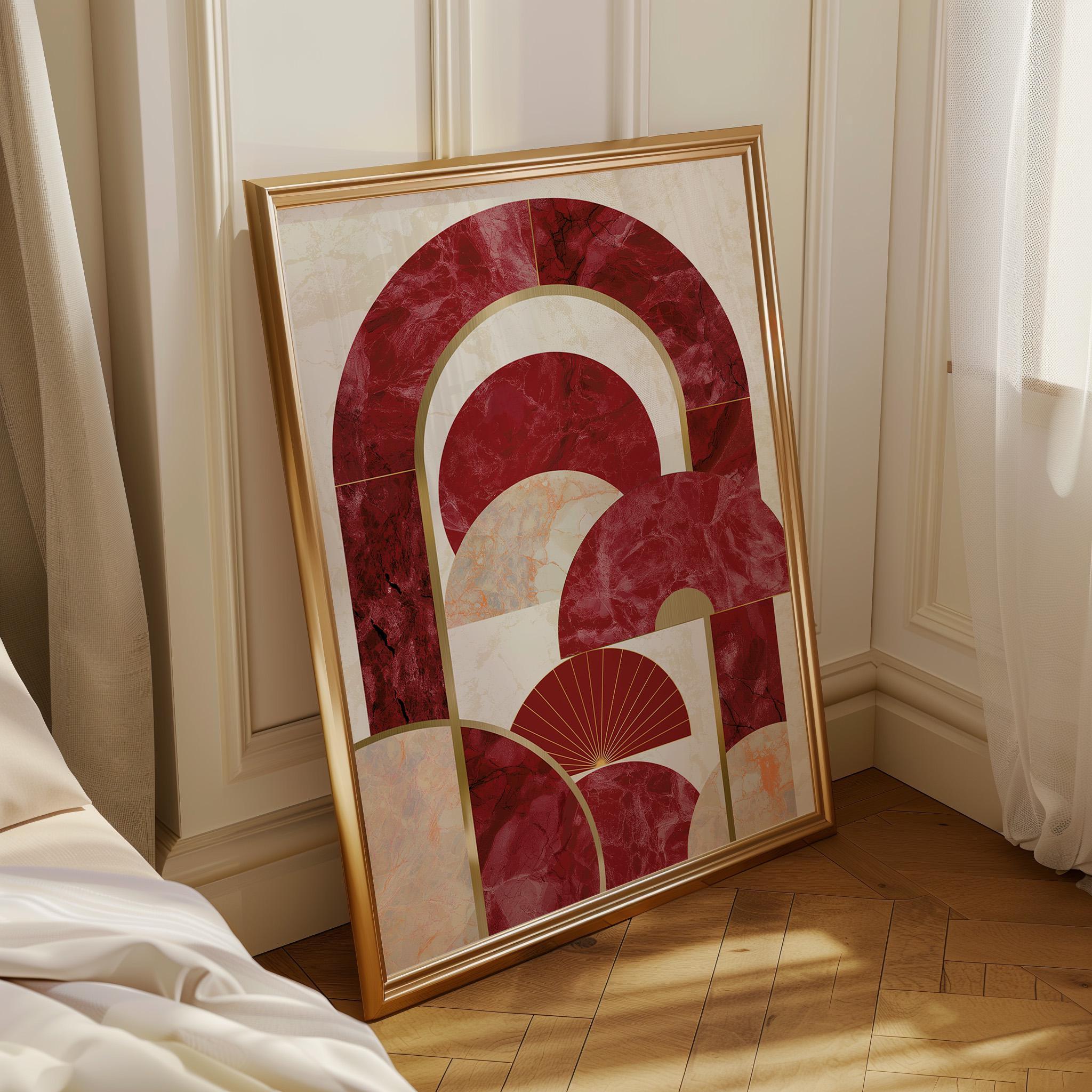 Neo Deco Burgundy Luxury Marble Abstract Geometric Arch Wall Art by The Wall Art Studio