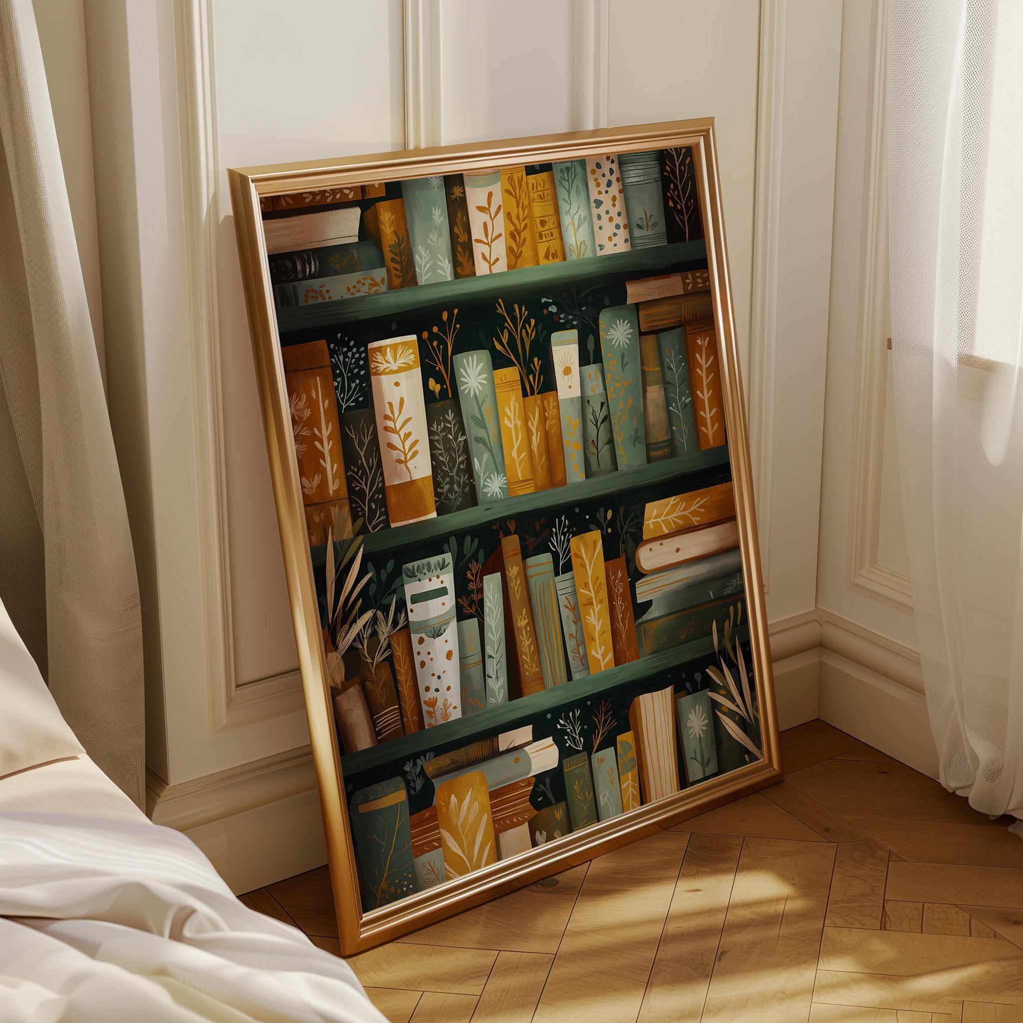 Floral Bookshelf Botanical Book Lover Whimsical Library Wall Art by The Wall Art Studio