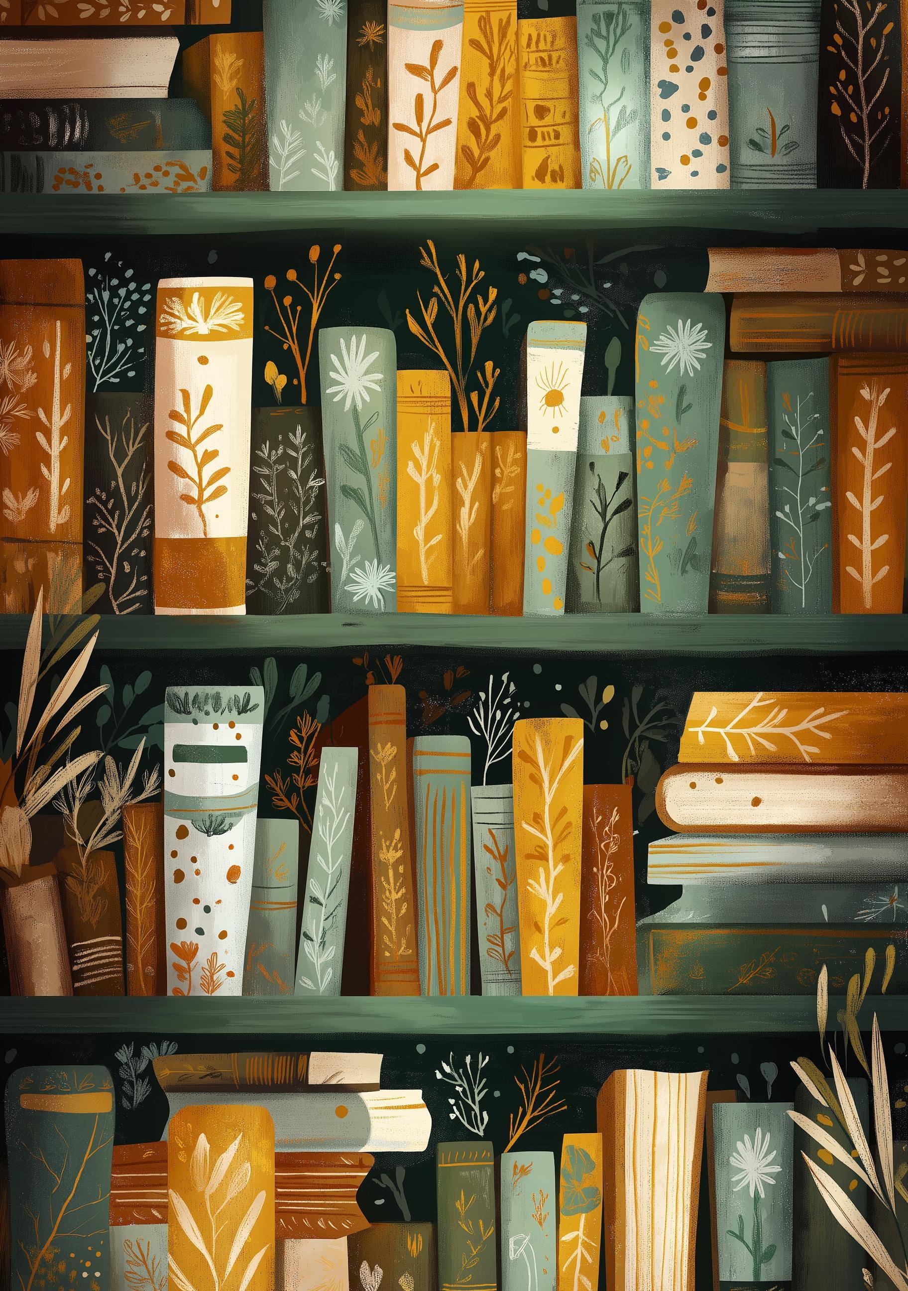 Floral Bookshelf Botanical Book Lover Whimsical Library Wall Art by The Wall Art Studio