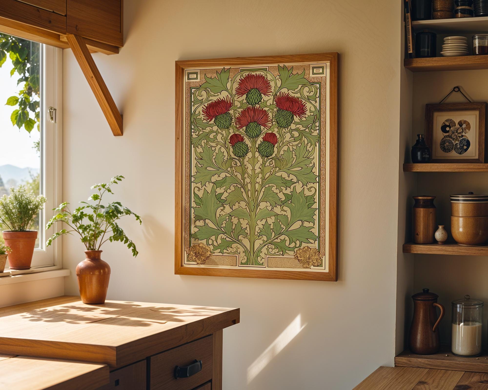 Art Nouveau Thistle William Morris Style Floral Wall Art