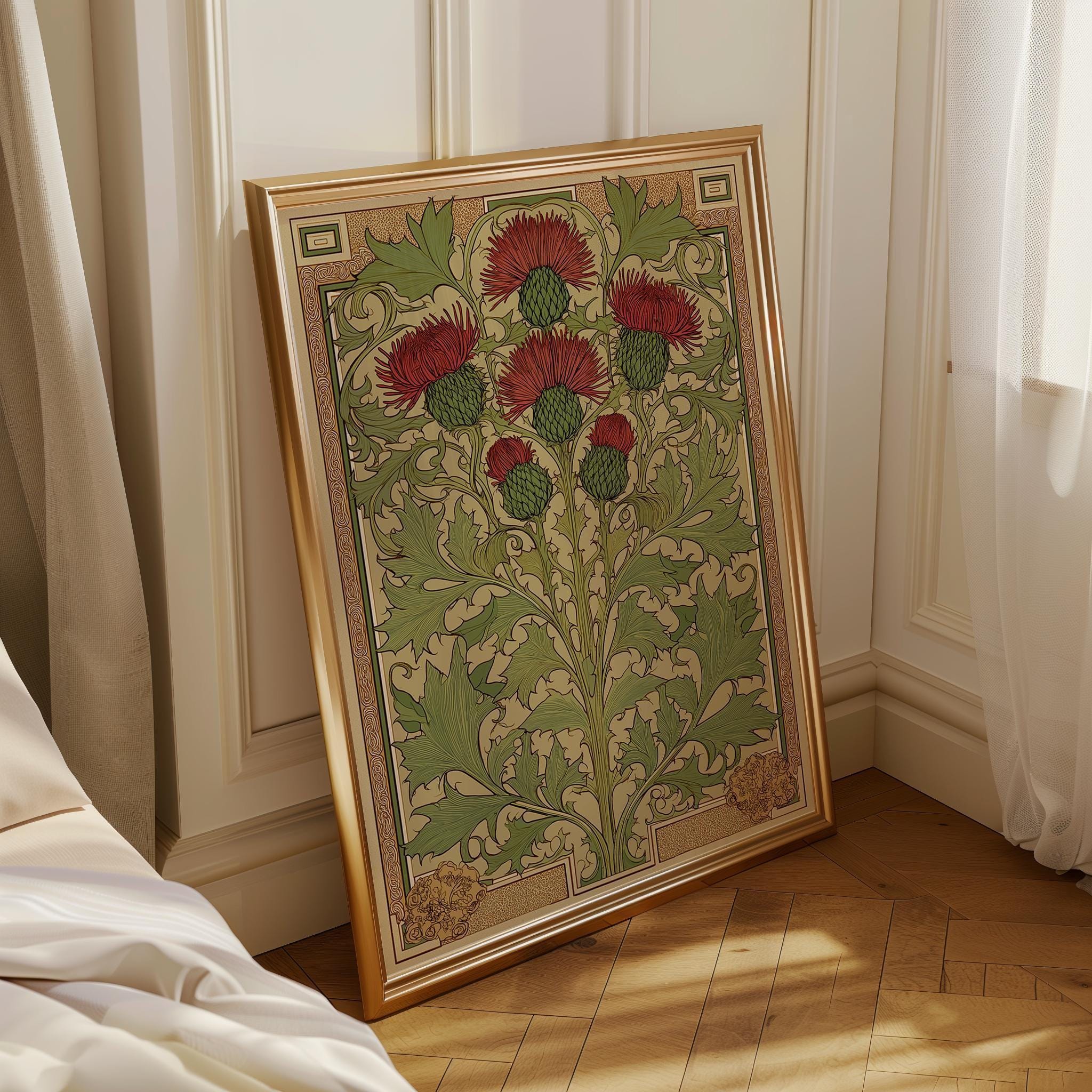 Art Nouveau Thistle William Morris Style Floral Wall Art