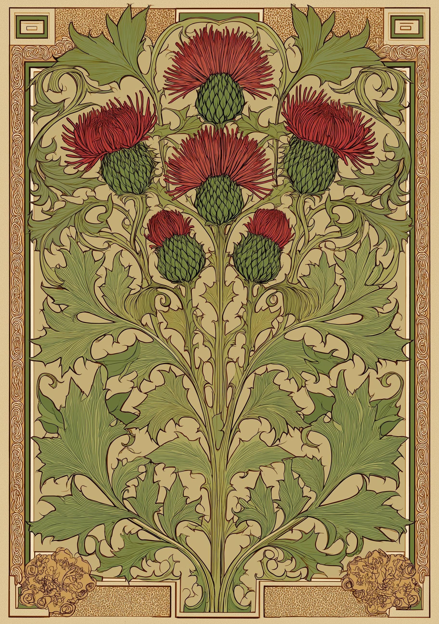 Art Nouveau Thistle William Morris Style Floral Wall Art