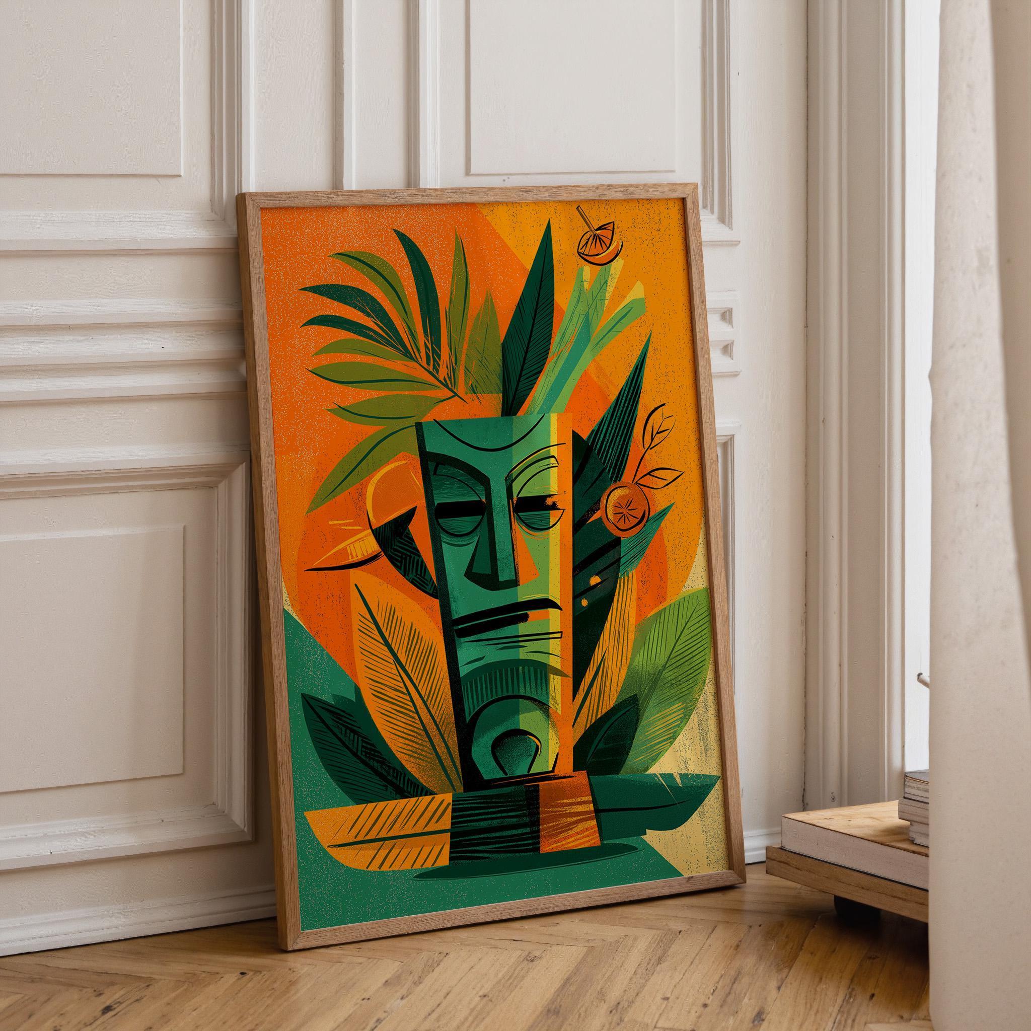 Tropical Tiki Bar Cocktail Retro Citrus Drink with Palm Leaves Wall Art