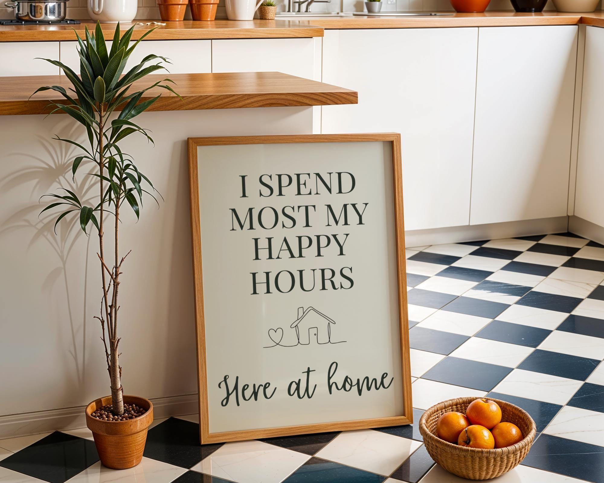 Sage Green Quote Wall Art "I Spend Most My Happy Hours Here at Home" by The Wall Art Studio