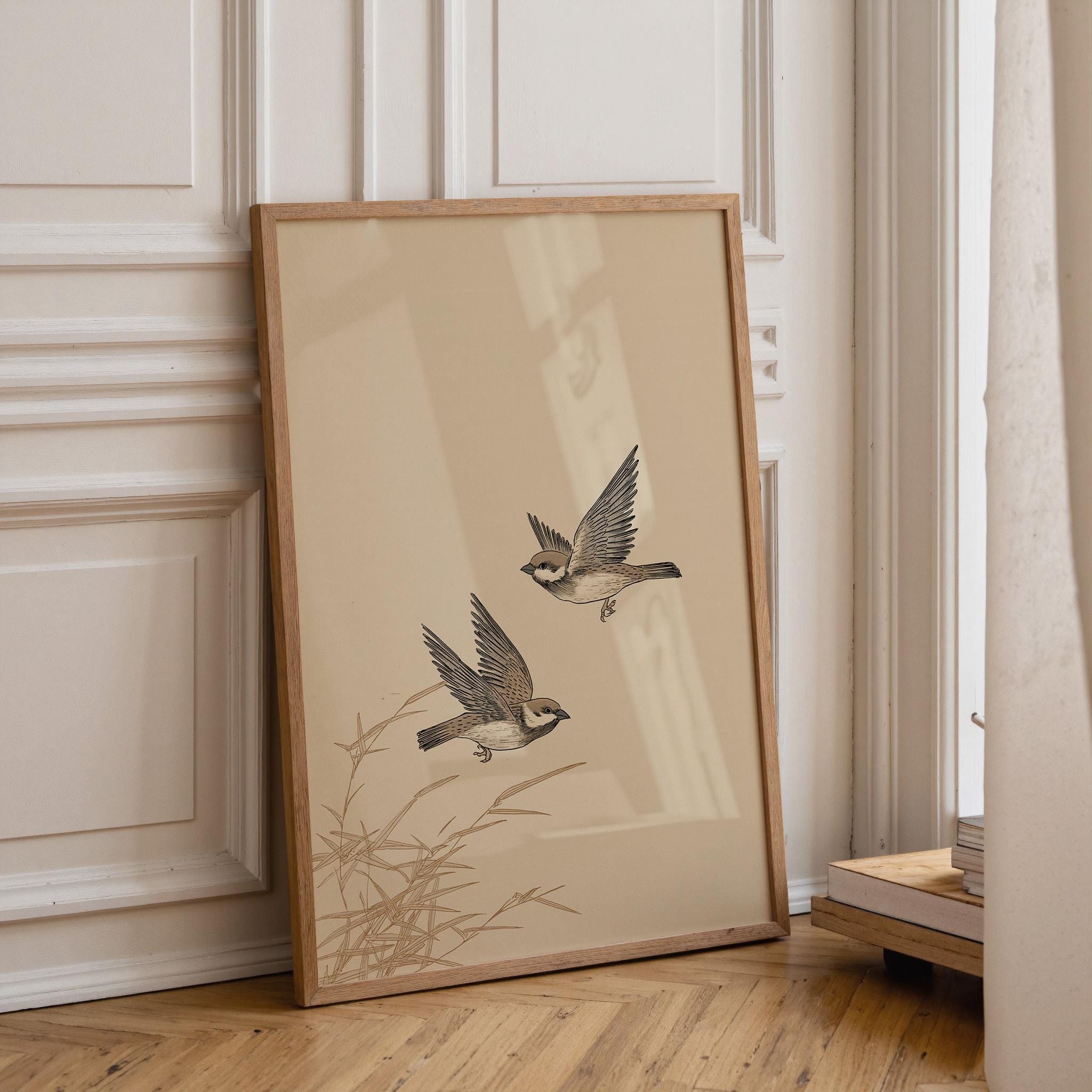 Japanese Sparrow Ink Minimalist Japandi Wall Art by The Wall Art Studio