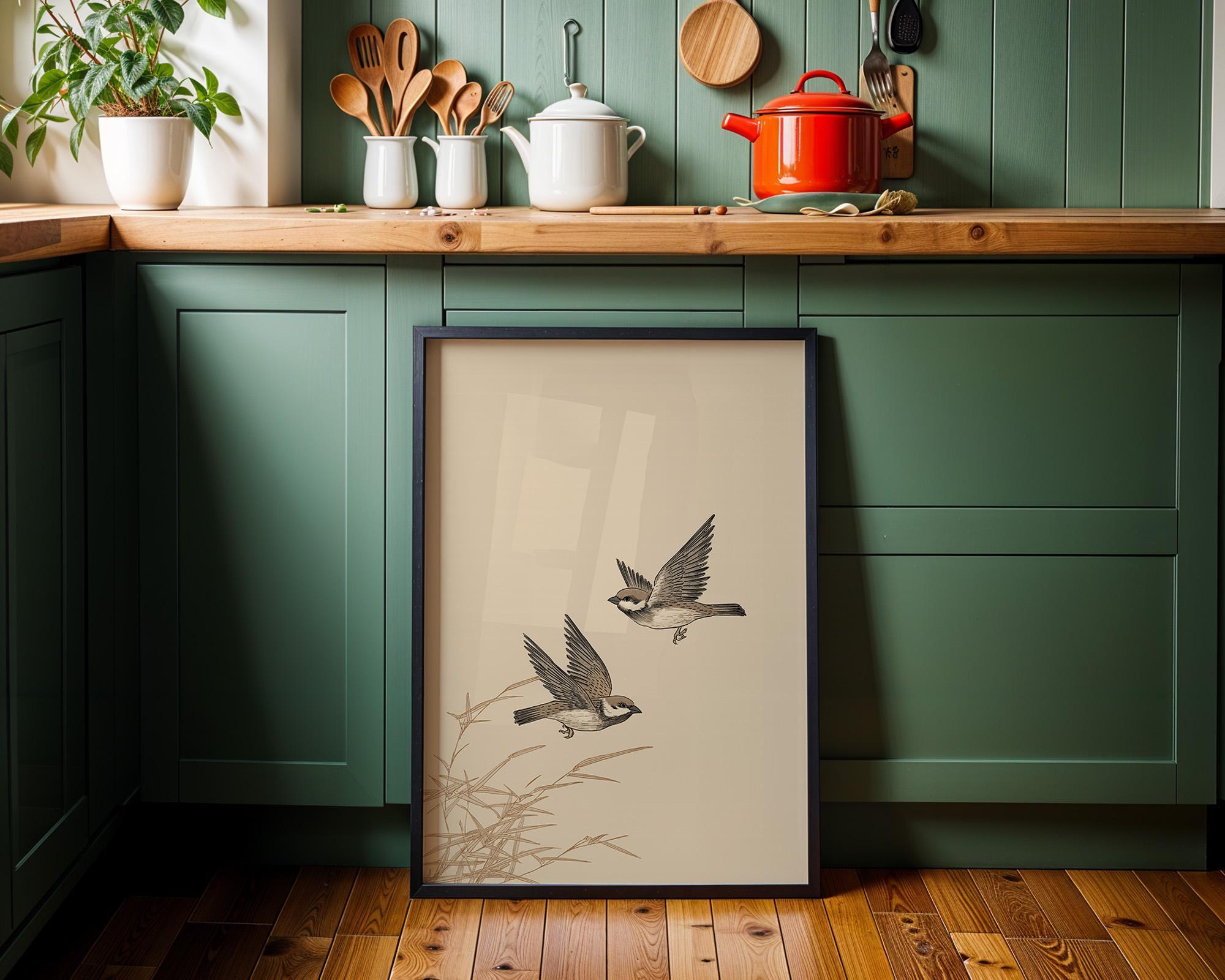 Japanese Sparrow Ink Minimalist Japandi Wall Art by The Wall Art Studio