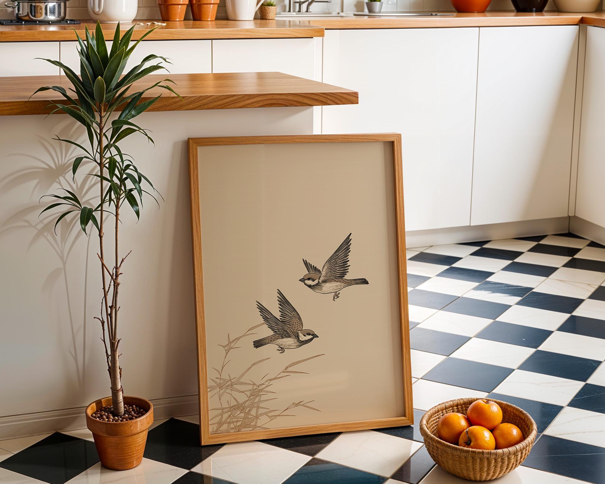 Japanese Sparrow Ink Minimalist Japandi Wall Art by The Wall Art Studio