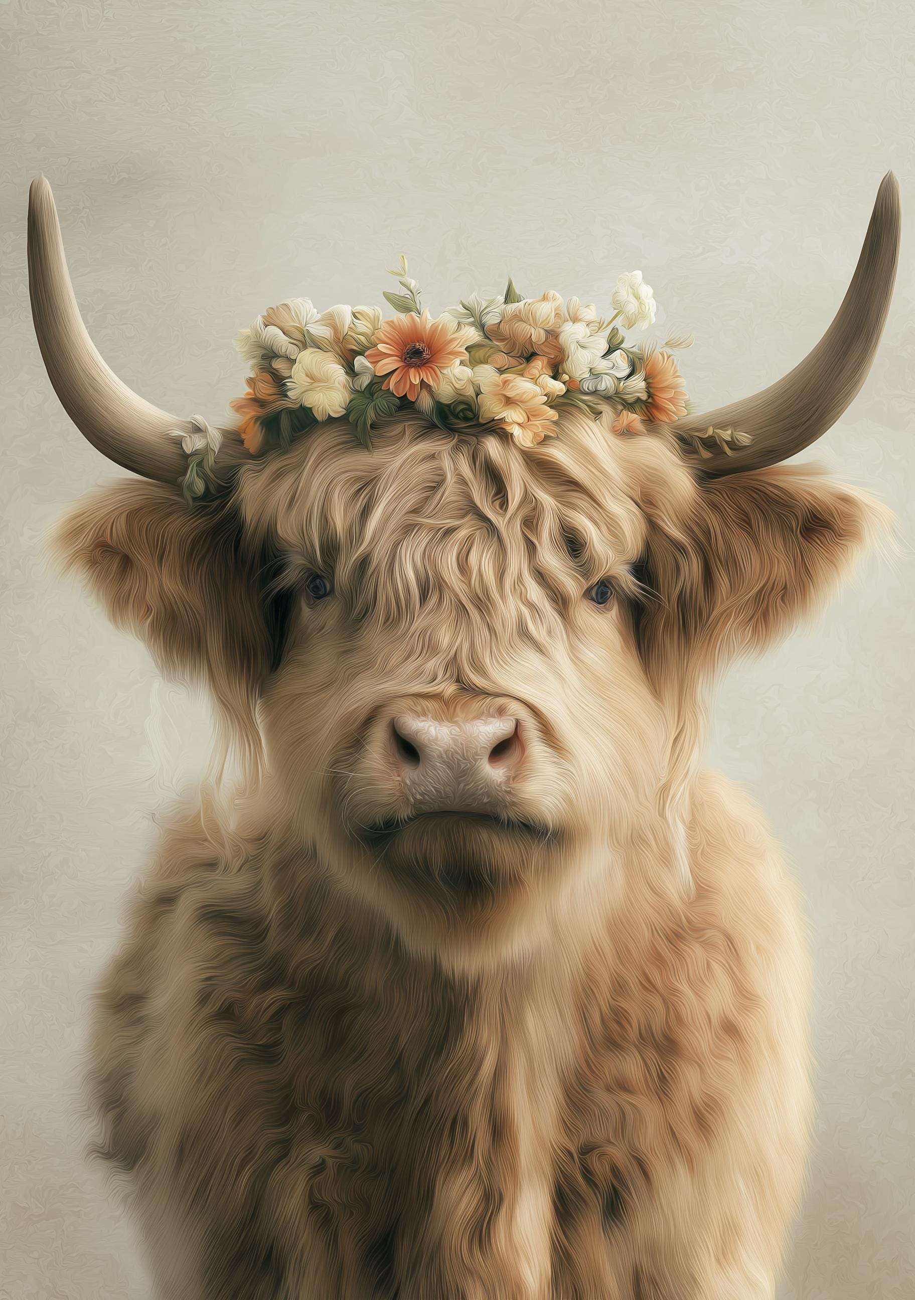 Highland Cow Wall Art Print | Rustic Farmhouse Animal Poster | Scottish Highland Cattle Artwork | Country Home Décor |