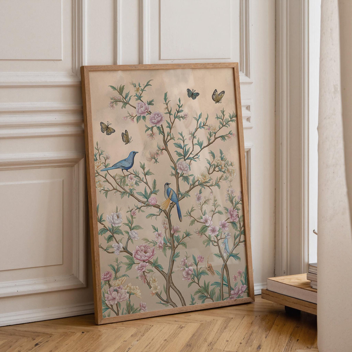Chinoiserie Garden Vintage Bird & Butterfly Botanical Floral Wall Art by The Wall Art Studio - physical