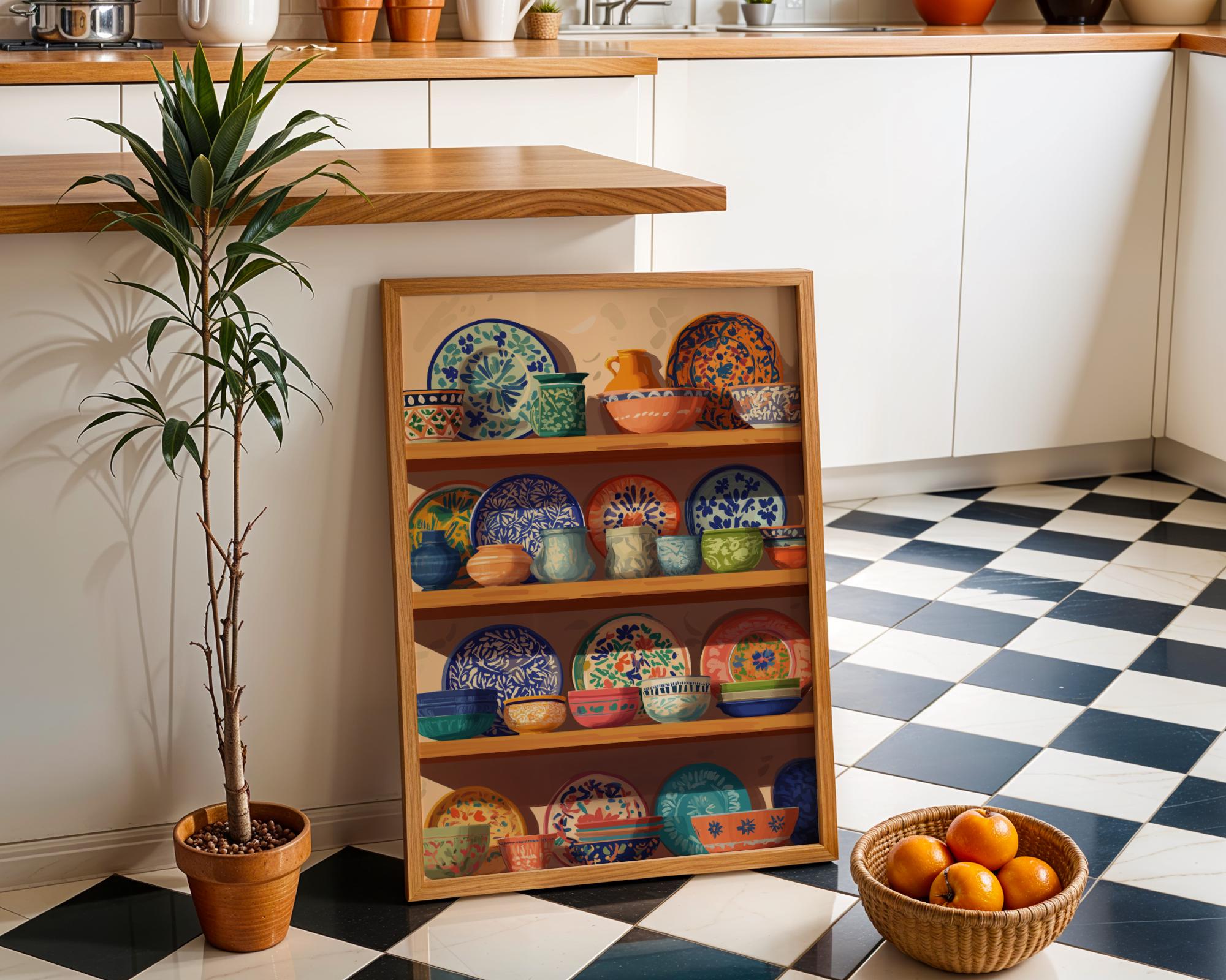 Hand-Painted Mexican Pottery Colourful Talavera Kitchen Wall Art by The Wall Art Studio - physical