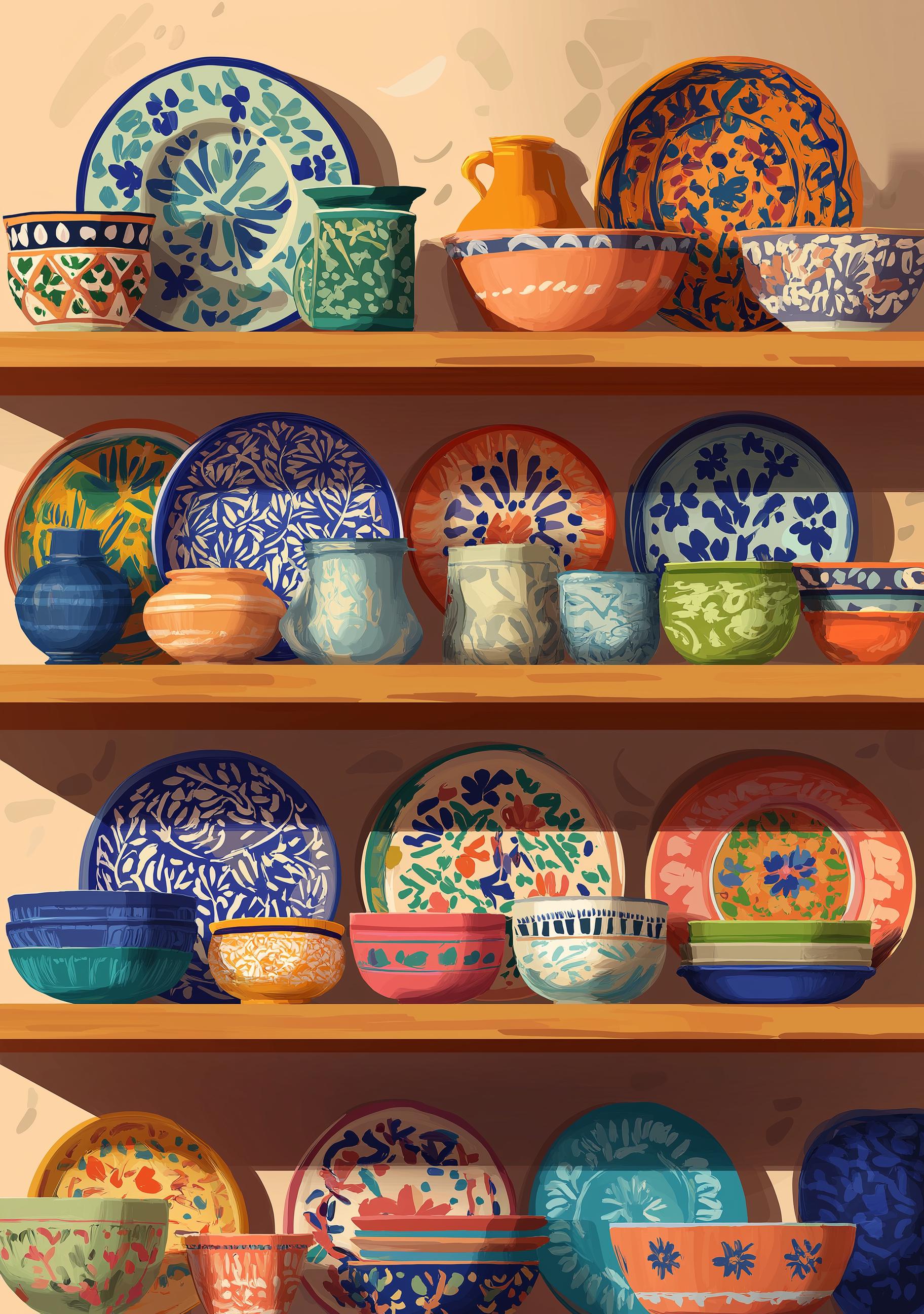 Hand-Painted Mexican Pottery Colourful Talavera Kitchen Wall Art by The Wall Art Studio - physical
