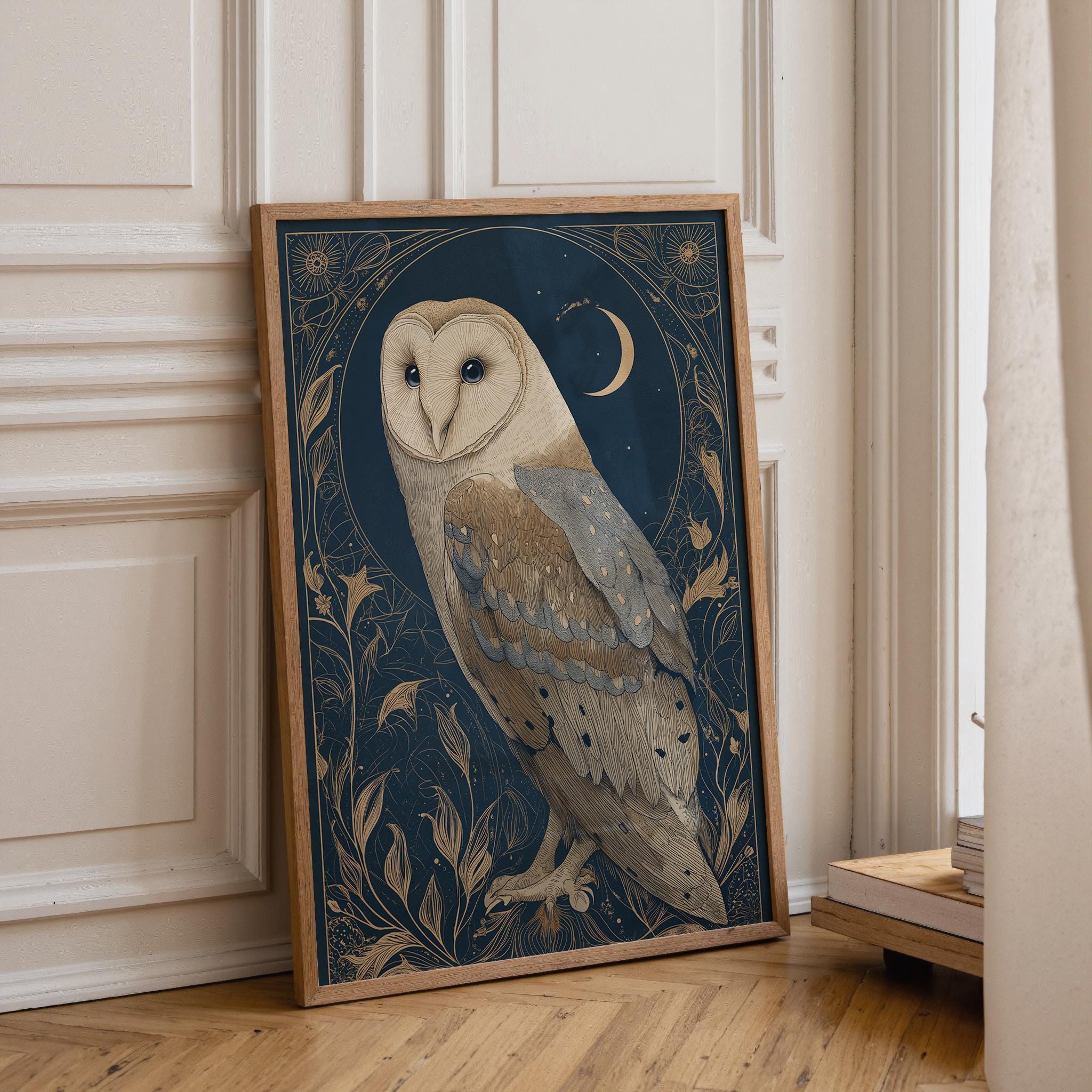 Art Nouveau Barn Owl Botanical William Morris Style Wall Art