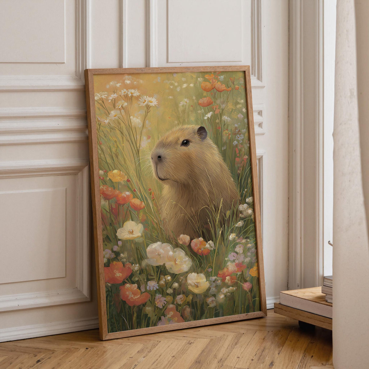 Vintage Style Wildflower Meadow Capybara Wall Art by The Wall Art Studio