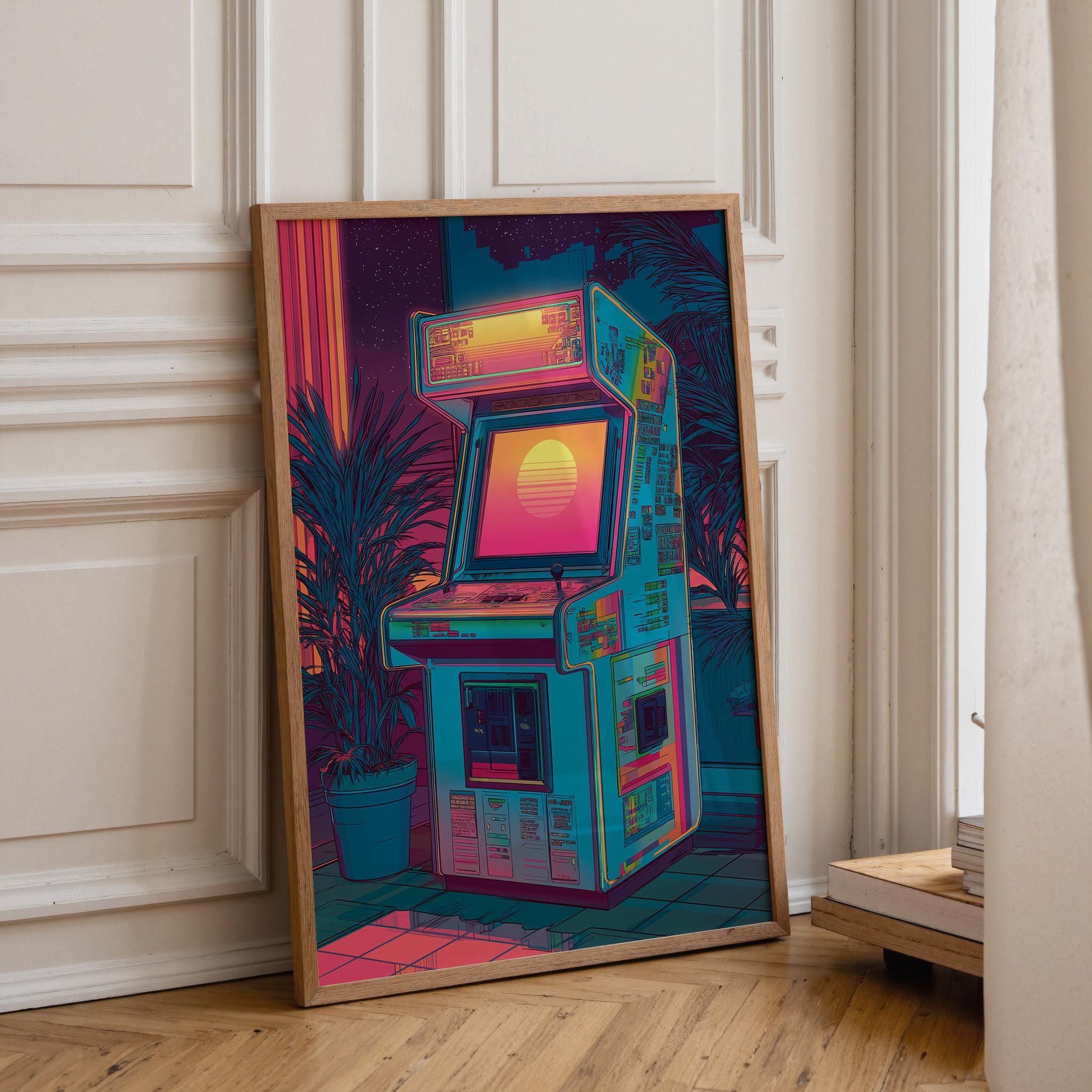 Retro Arcade Machine Synthwave Gaming Wall Art by The Wall Art Studio