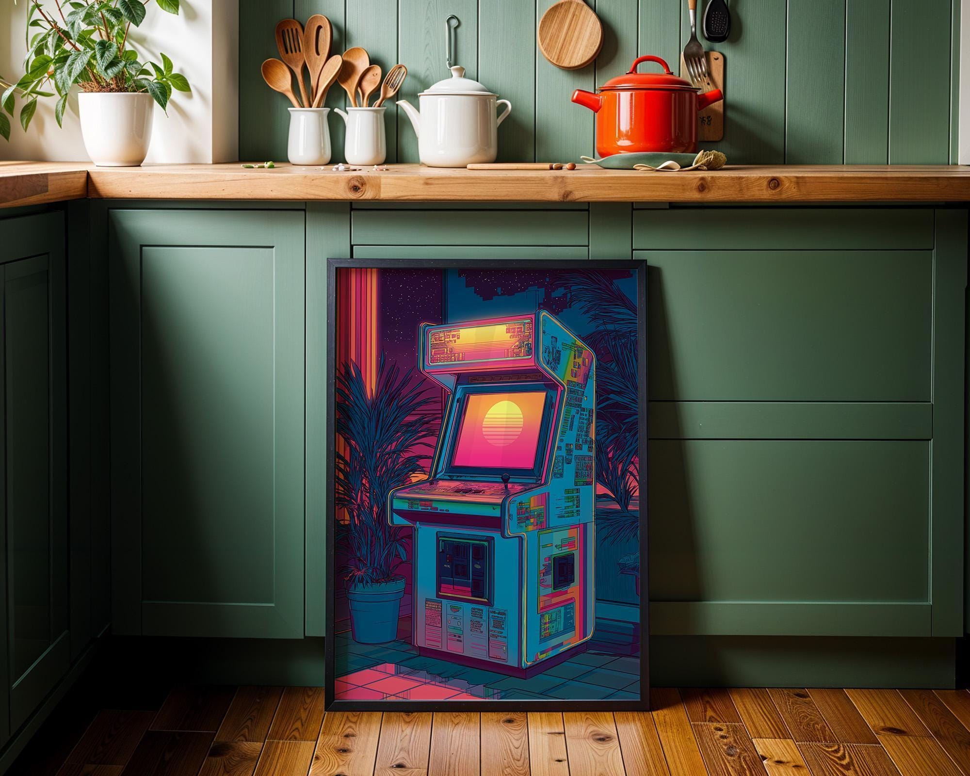 Retro Arcade Machine Synthwave Gaming Wall Art by The Wall Art Studio