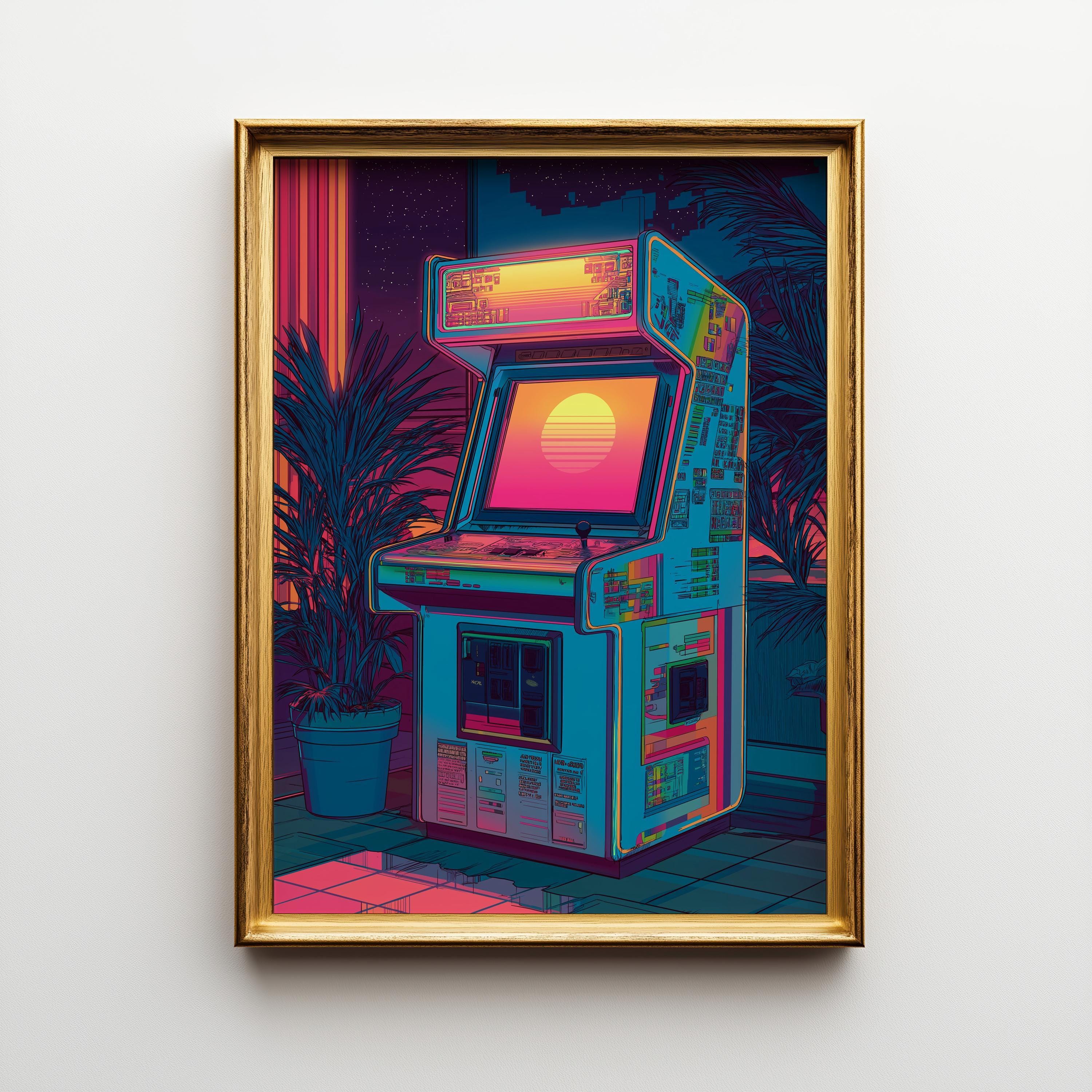 Retro Arcade Machine Synthwave Gaming Wall Art by The Wall Art Studio