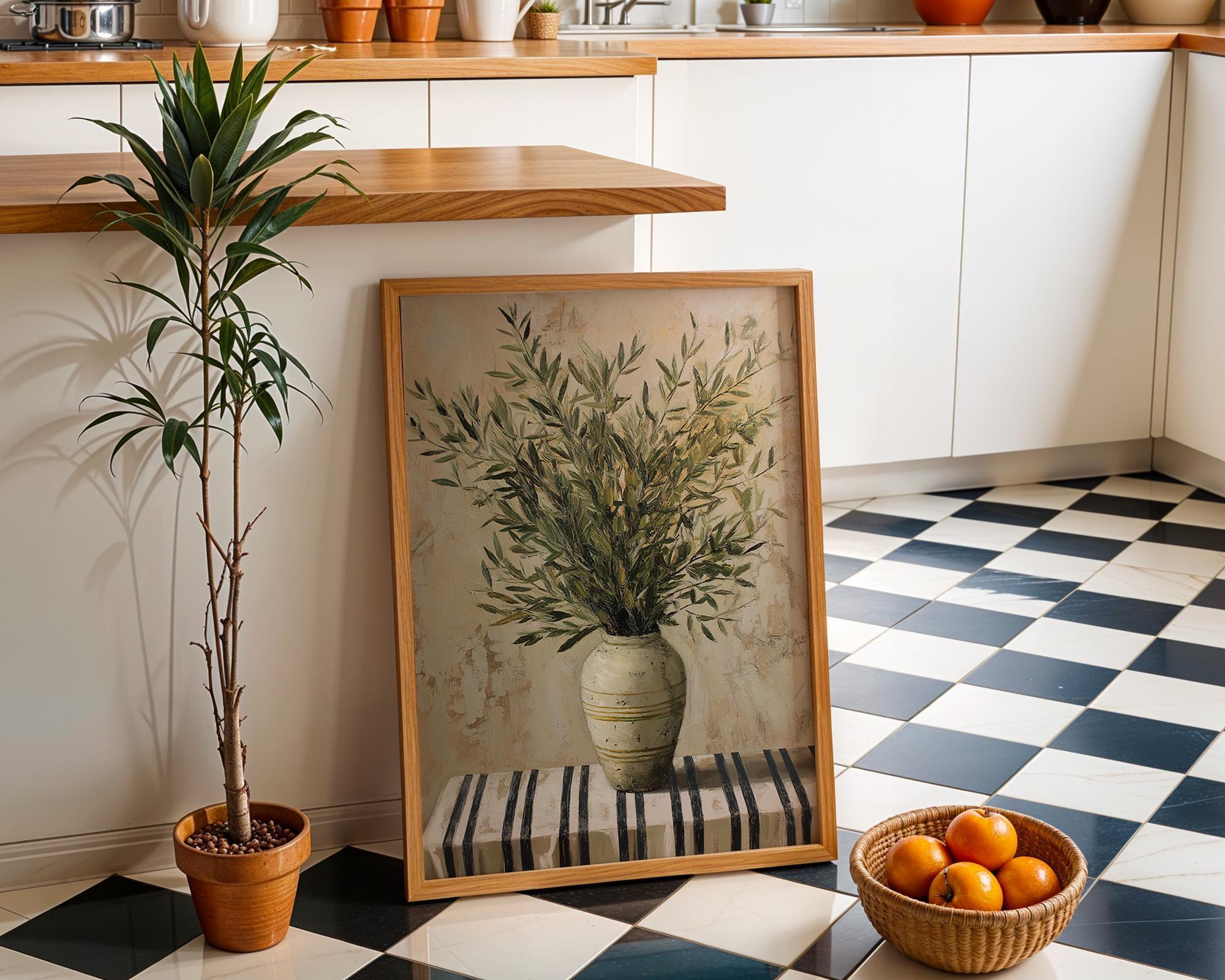 Rustic Mediterranean Olive Branch Vase Wall Art by The Wall Art Studio - physical