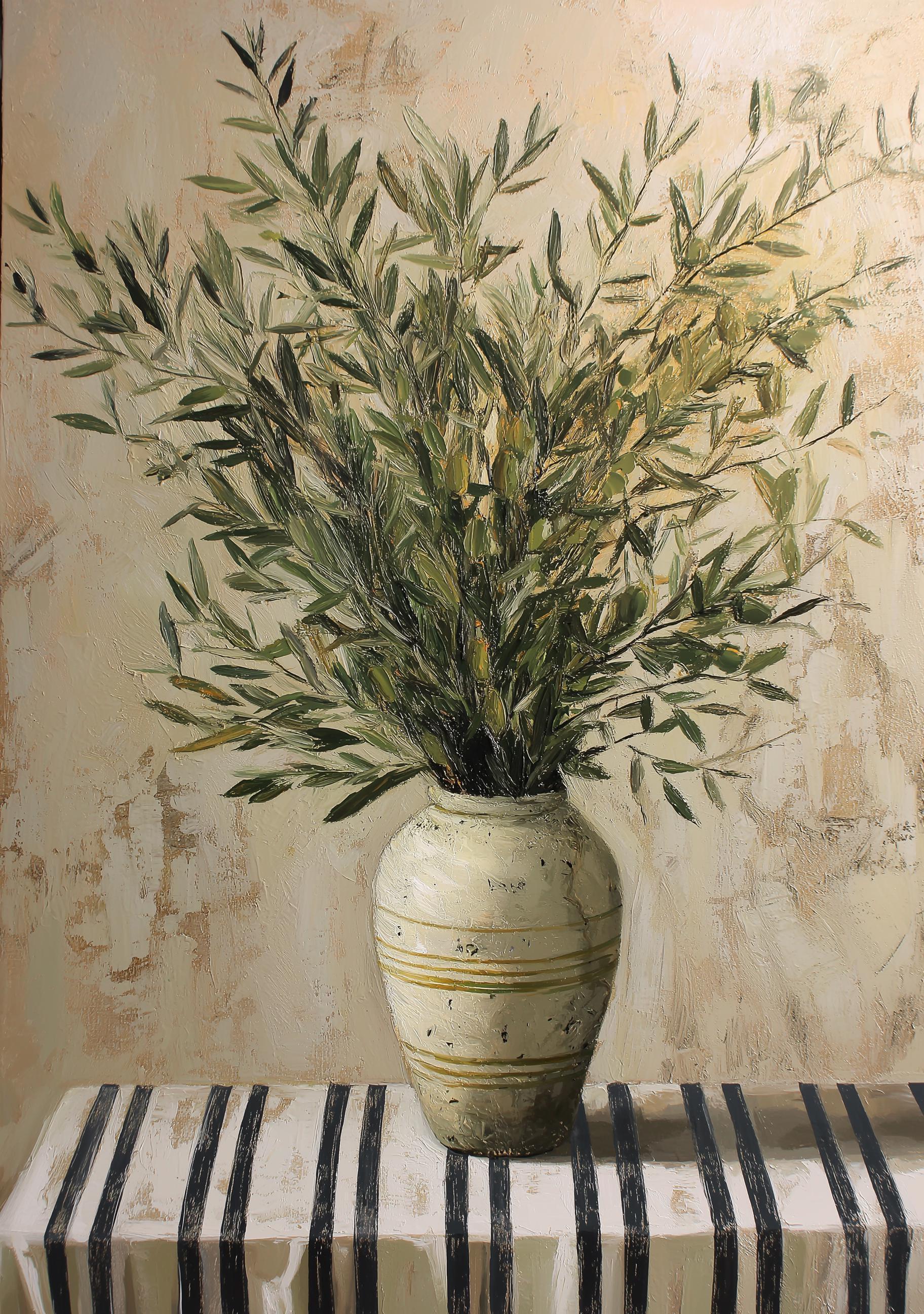 Rustic Mediterranean Olive Branch Vase Wall Art by The Wall Art Studio - physical