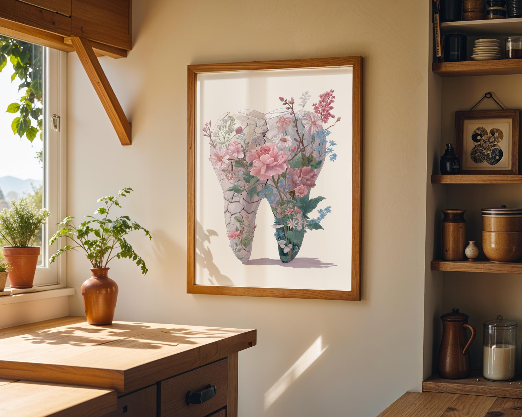 Dental Floral Tooth Elegant Dentist Office Botanical Medical Wall Art
