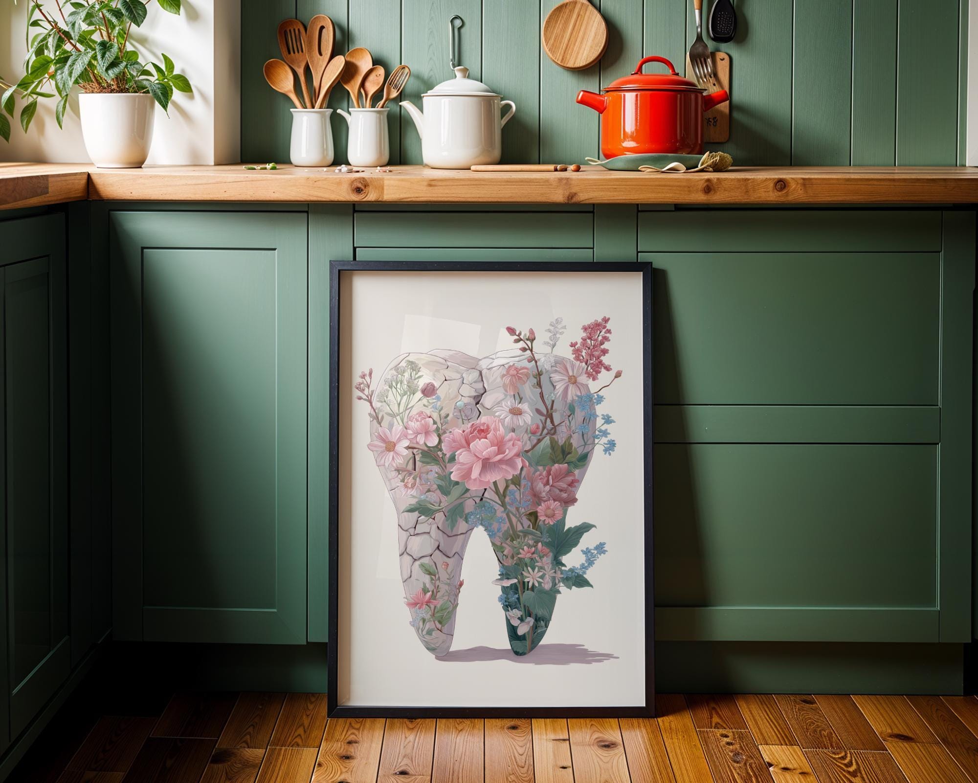 Dental Floral Tooth Elegant Dentist Office Botanical Medical Wall Art