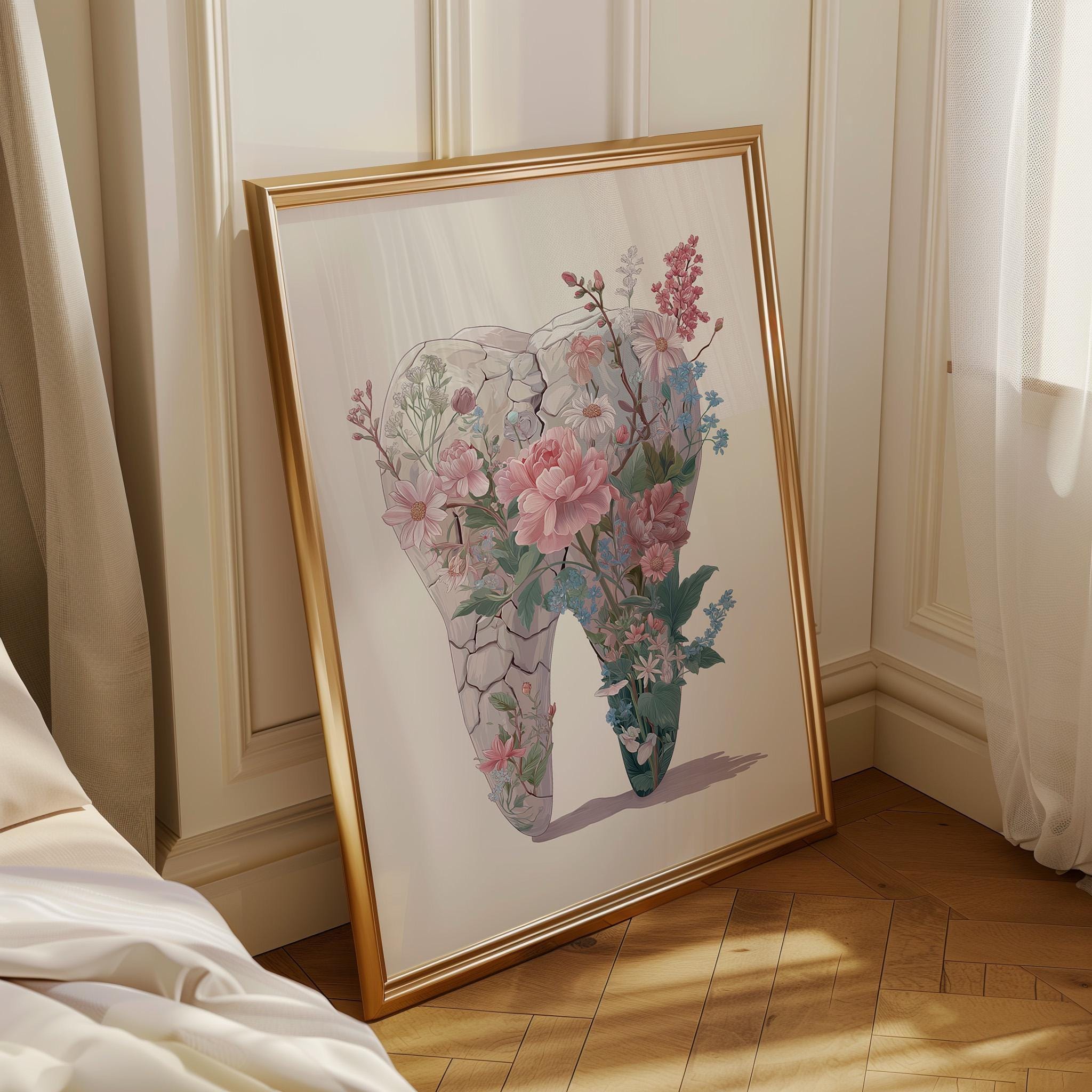 Dental Floral Tooth Elegant Dentist Office Botanical Medical Wall Art