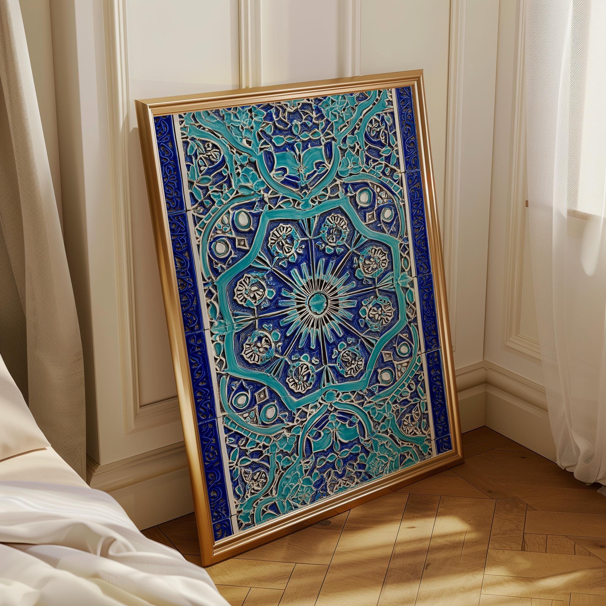 Moroccan Tile Blue Mosaic Arch Moorish Architecture Wall Art by The Wall Art Studio