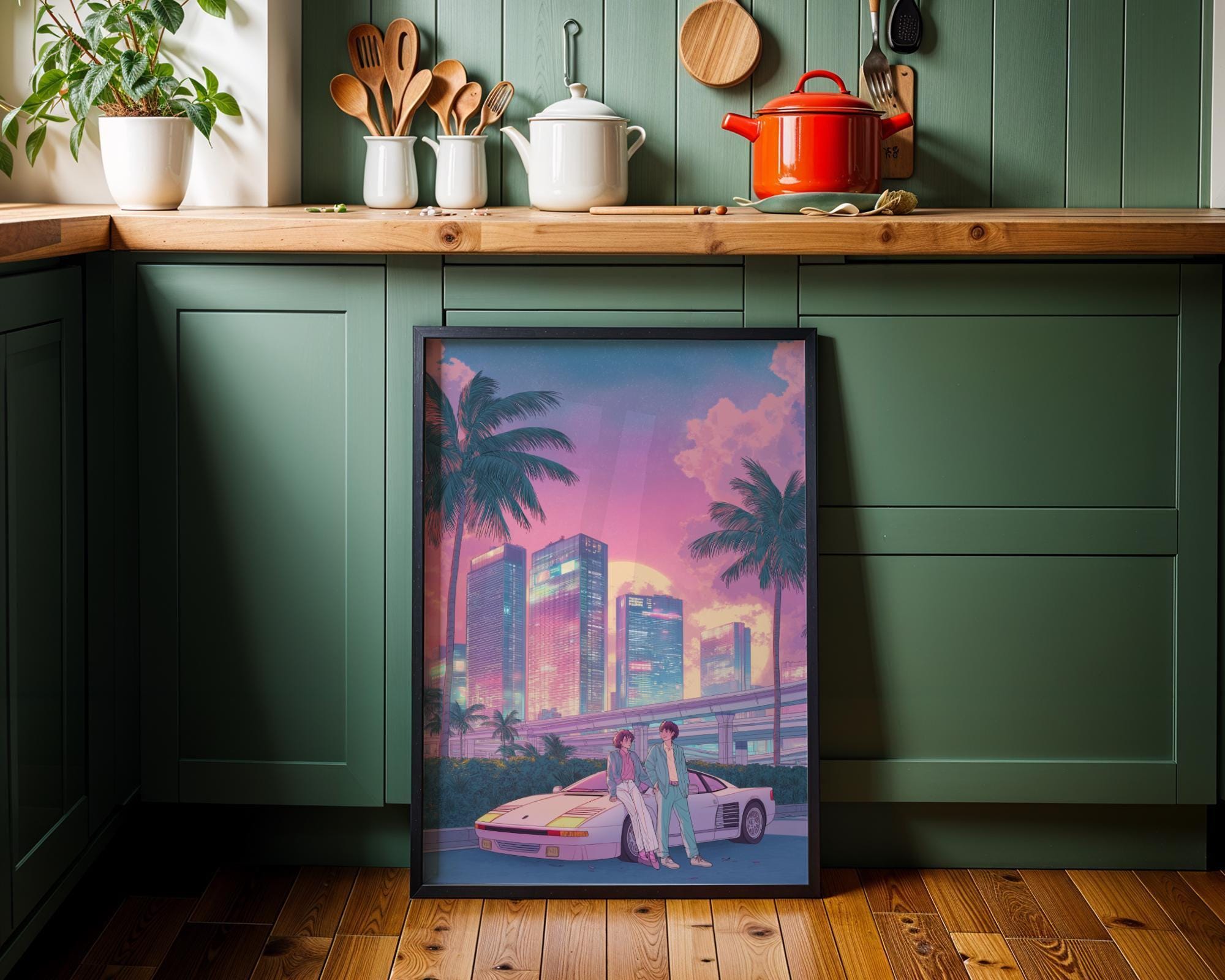 Retro Miami City Pop Palm Tree Synthwave Wall Art by The Wall Art Studio