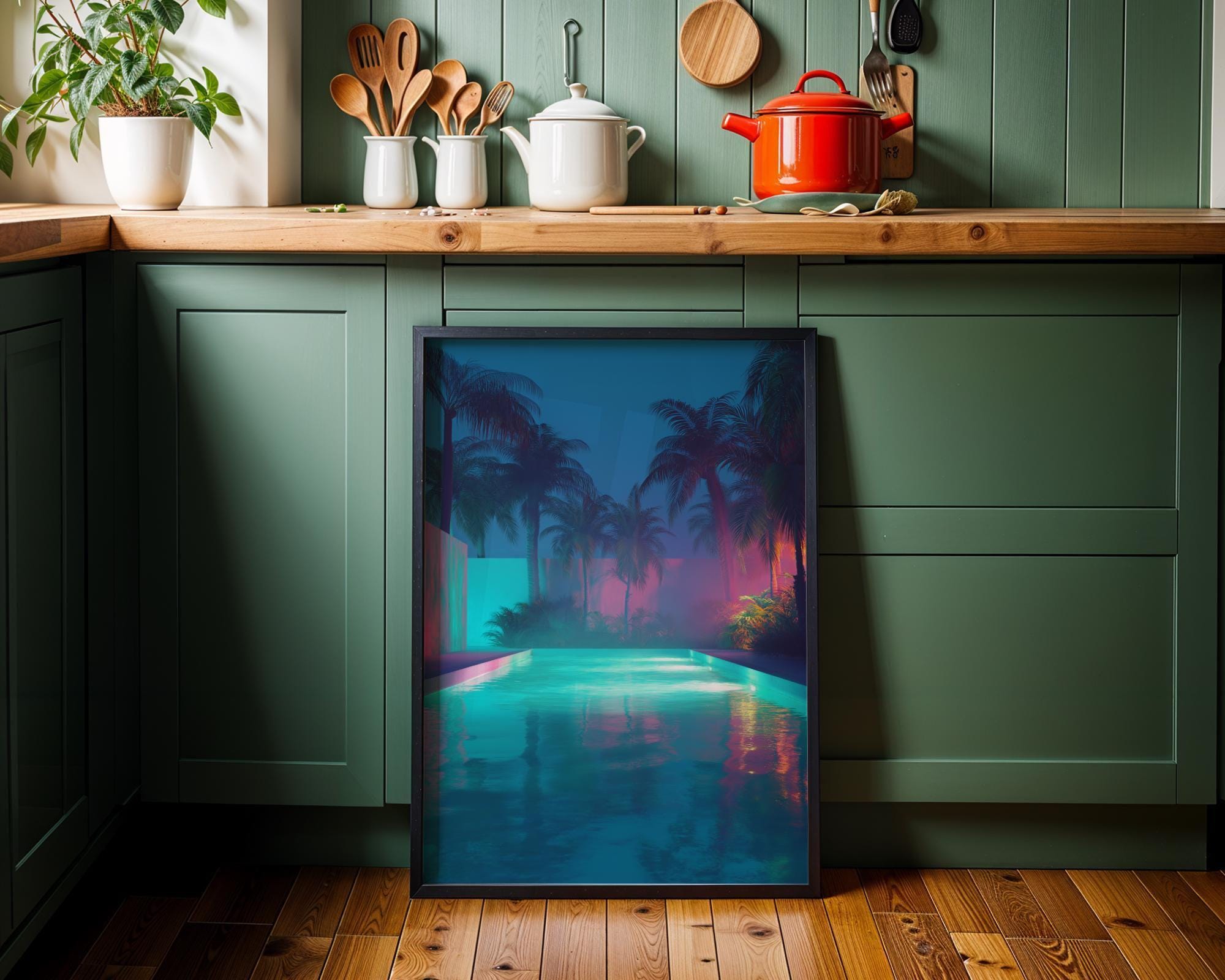 Vaporwave Palm Tree Neon Tropical Night Scene Wall Art by The Wall Art Studio
