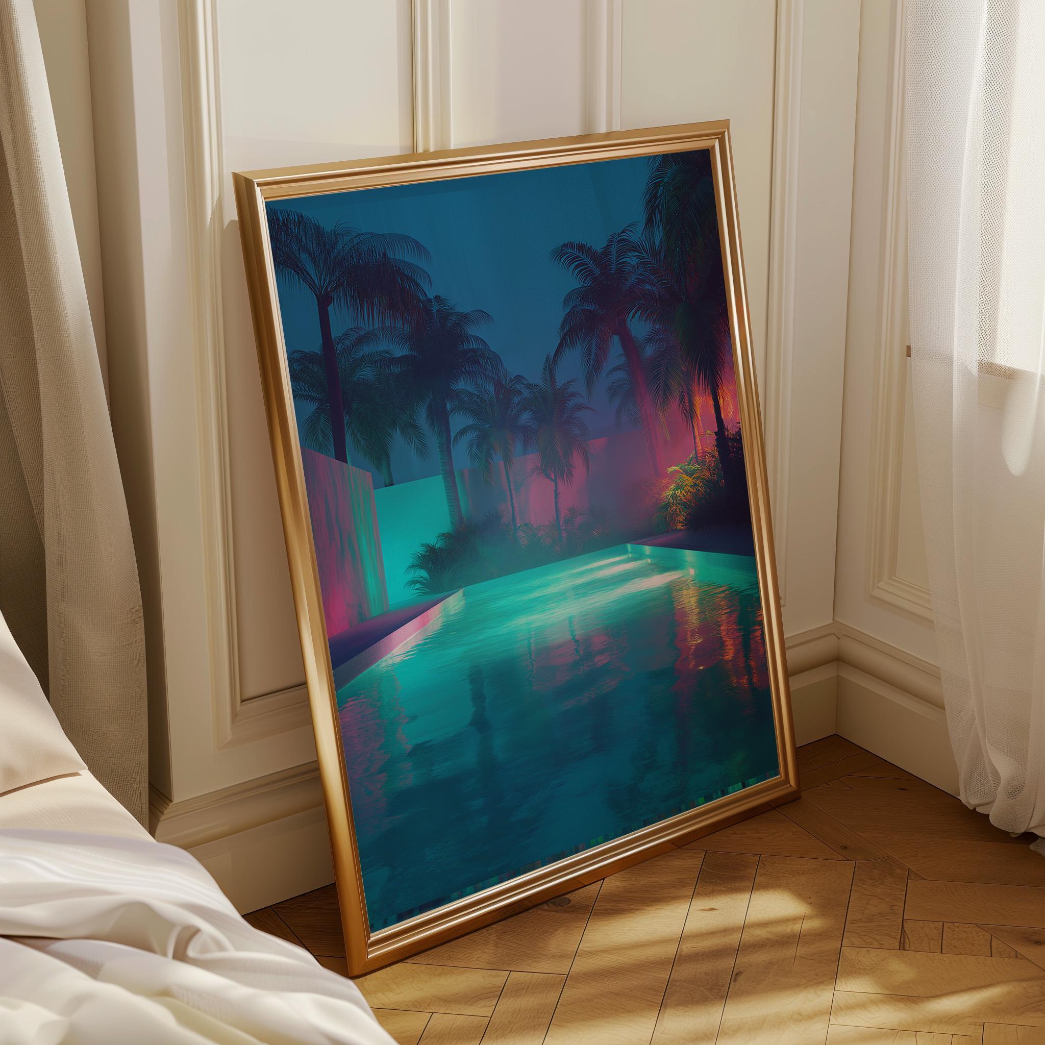 Vaporwave Palm Tree Neon Tropical Night Scene Wall Art by The Wall Art Studio