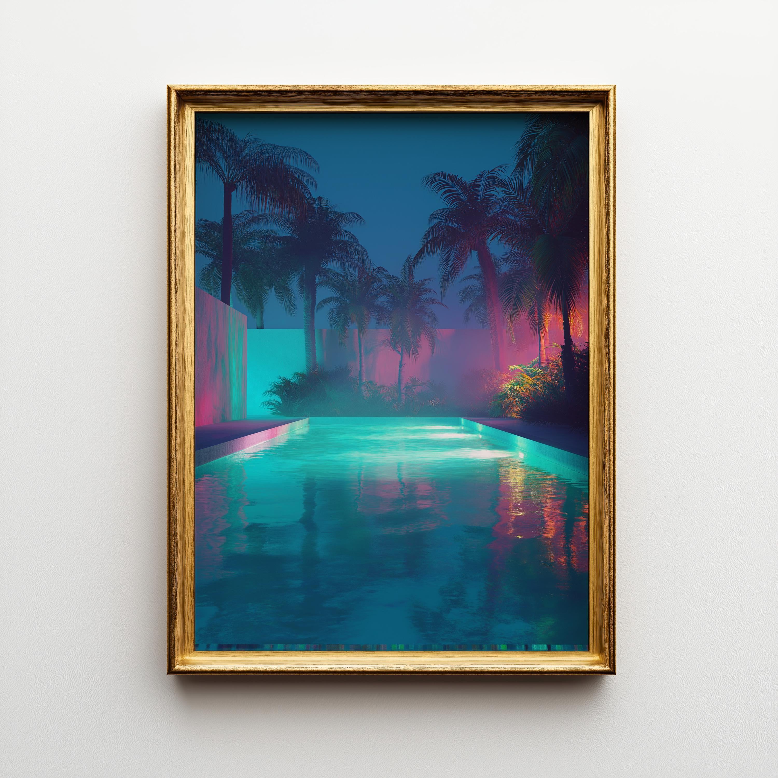 Vaporwave Palm Tree Neon Tropical Night Scene Wall Art by The Wall Art Studio