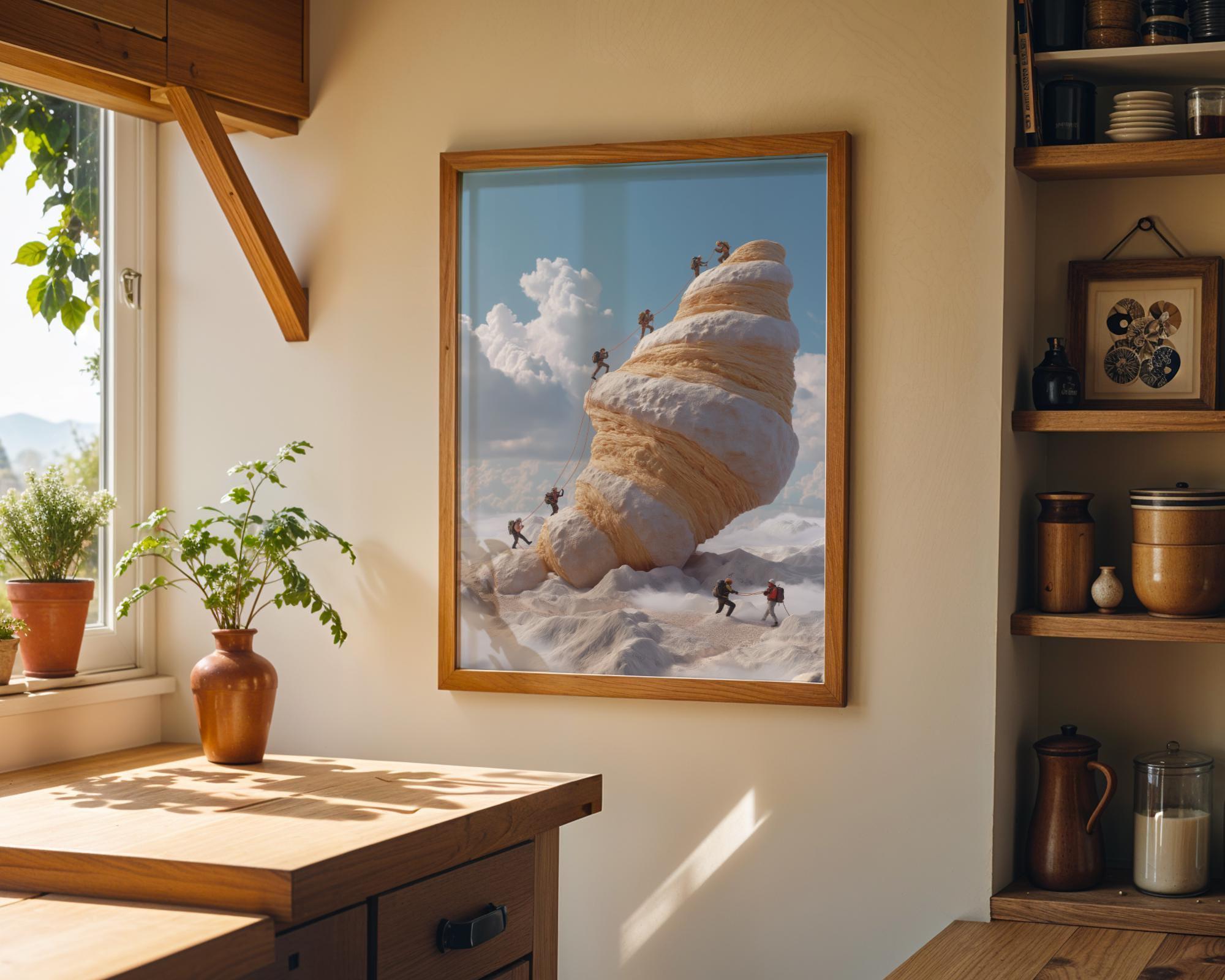Surreal Croissant Mountain Whimsical Food Landscape Wall Art