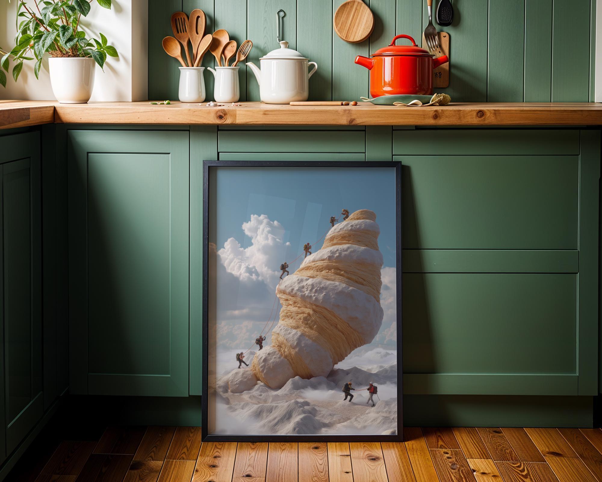Surreal Croissant Mountain Whimsical Food Landscape Wall Art