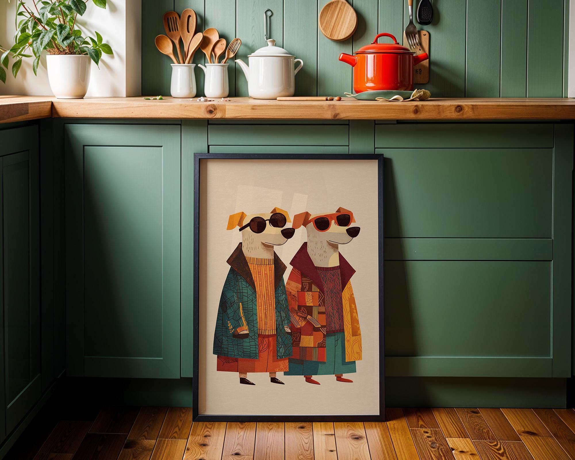 Stylish Dog Duo Chic Maximalist Fashion Week Wall Art by The Wall Art Studio - physical