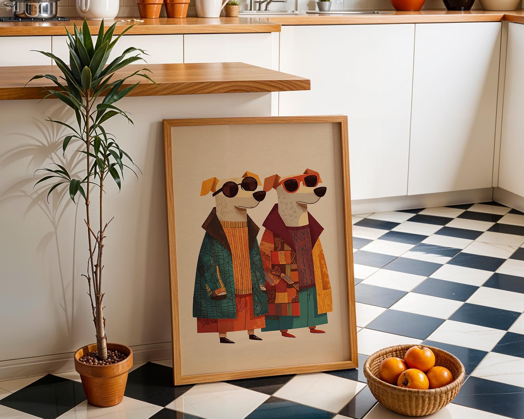 Stylish Dog Duo Chic Maximalist Fashion Week Wall Art by The Wall Art Studio - physical