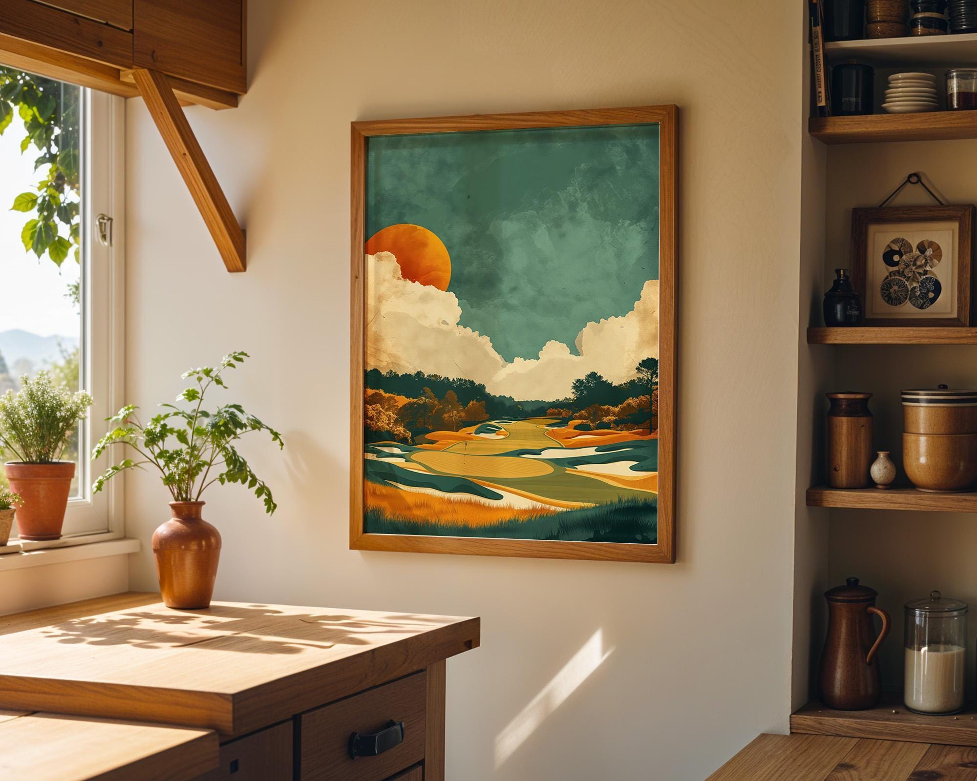 Minimalist Golf Modern Sunset Contemporary Golf Course Wall Art