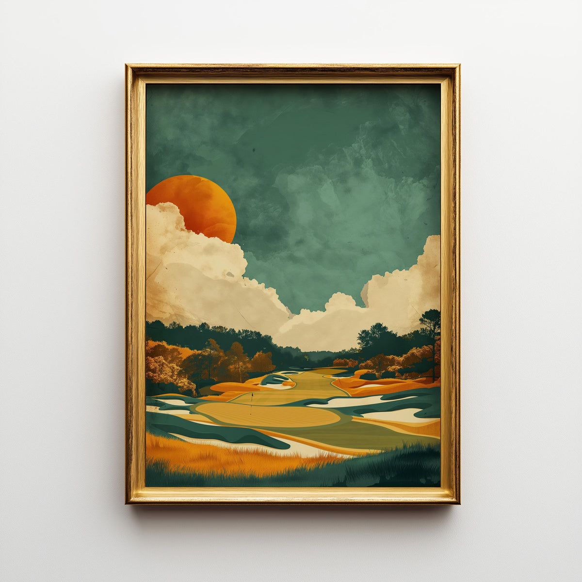 Minimalist Golf Modern Sunset Contemporary Golf Course Wall Art