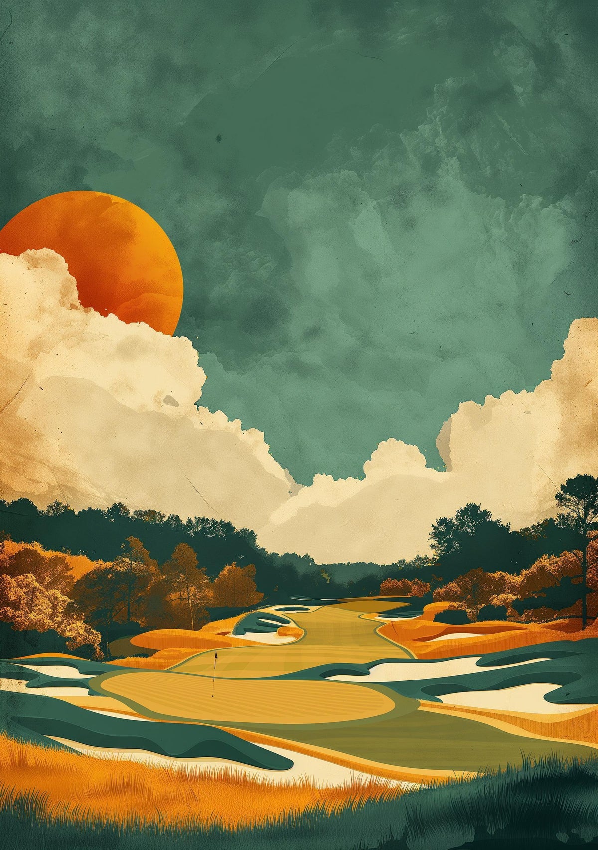 Minimalist Golf Modern Sunset Contemporary Golf Course Wall Art