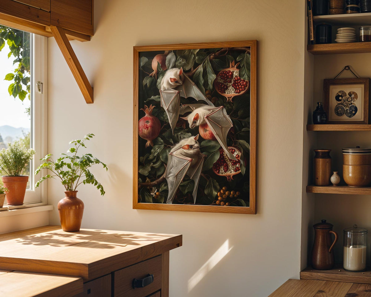 Gothic Bat Dark Botanical Pomegranate Wall Art by The Wall Art Studio