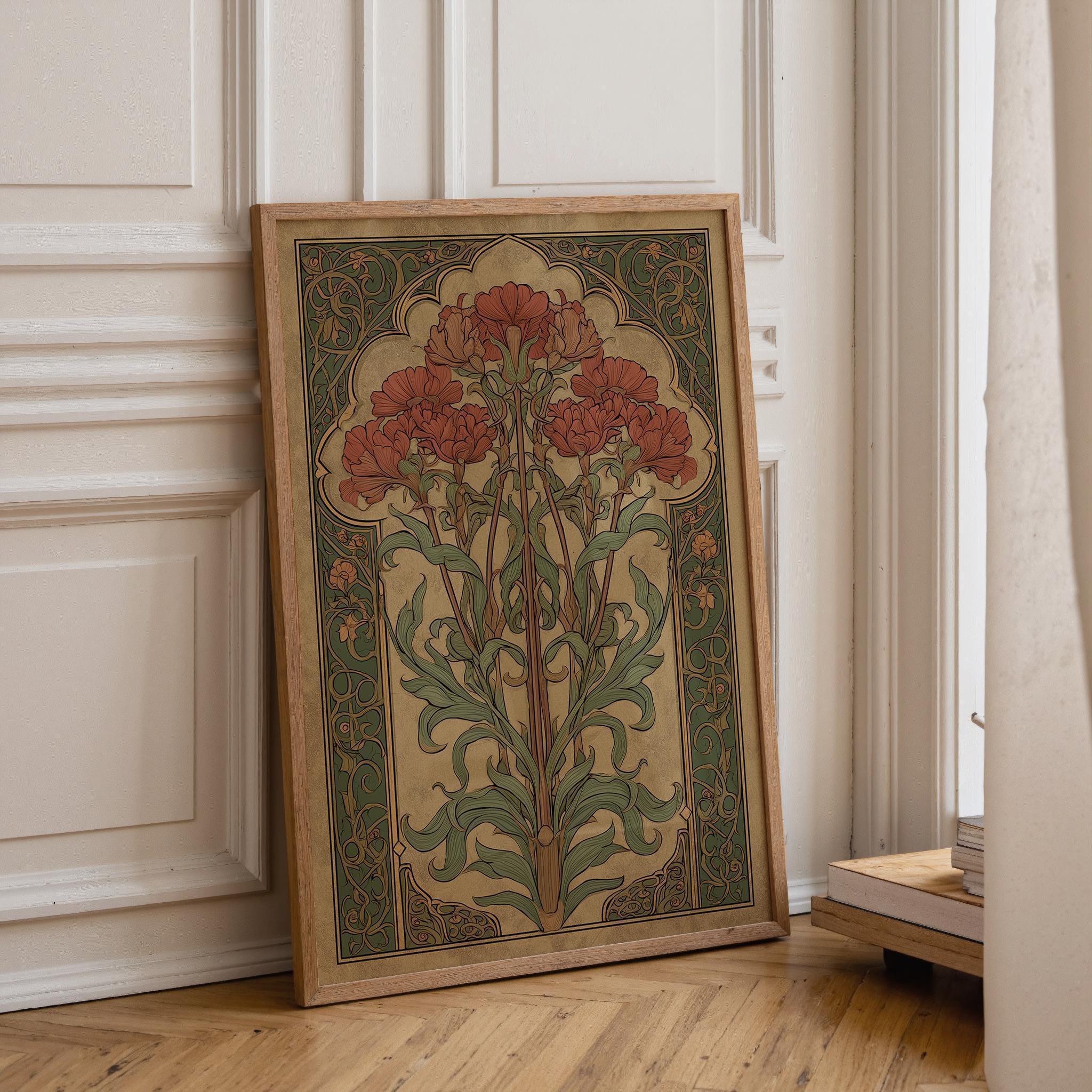 Art Nouveau Thistle Botanical William Morris Style Vintage Botanical Wall Art by The Wall Art Studio