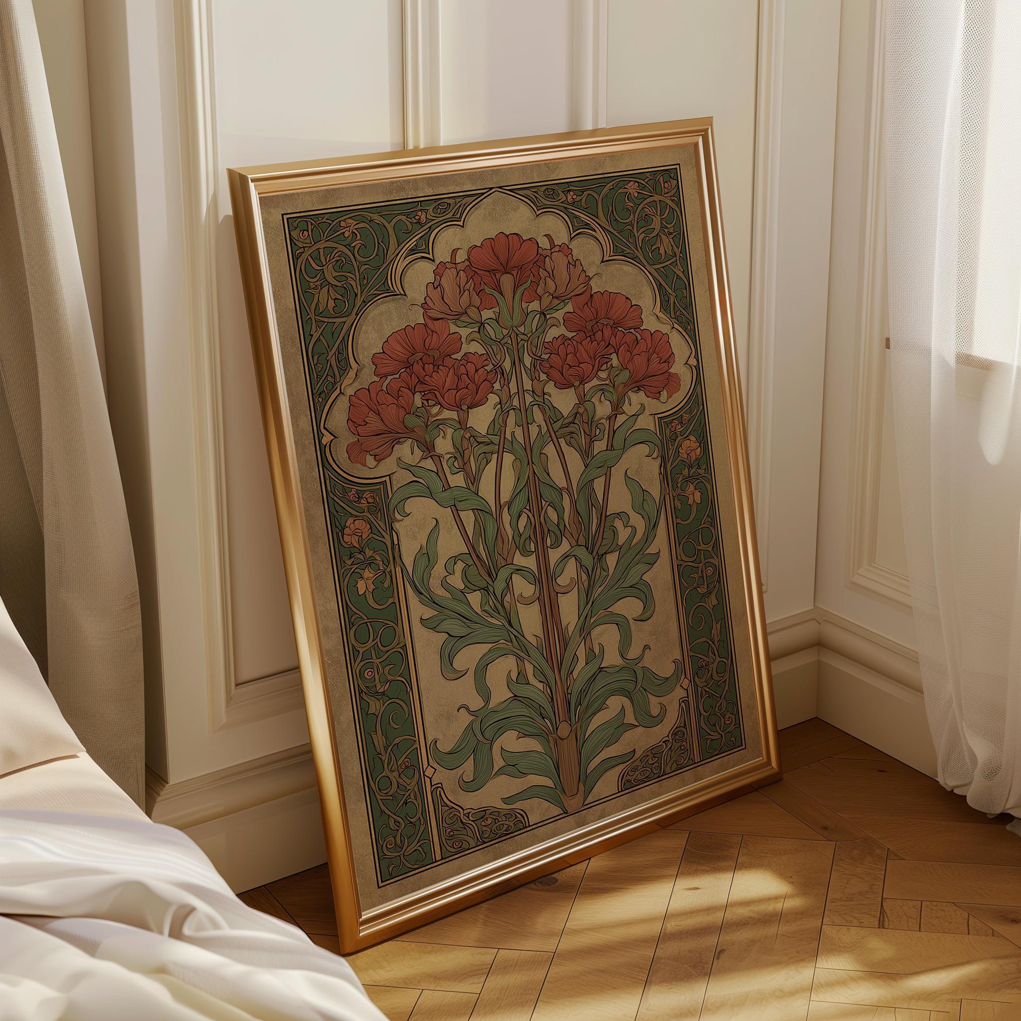 Art Nouveau Thistle Botanical William Morris Style Vintage Botanical Wall Art by The Wall Art Studio