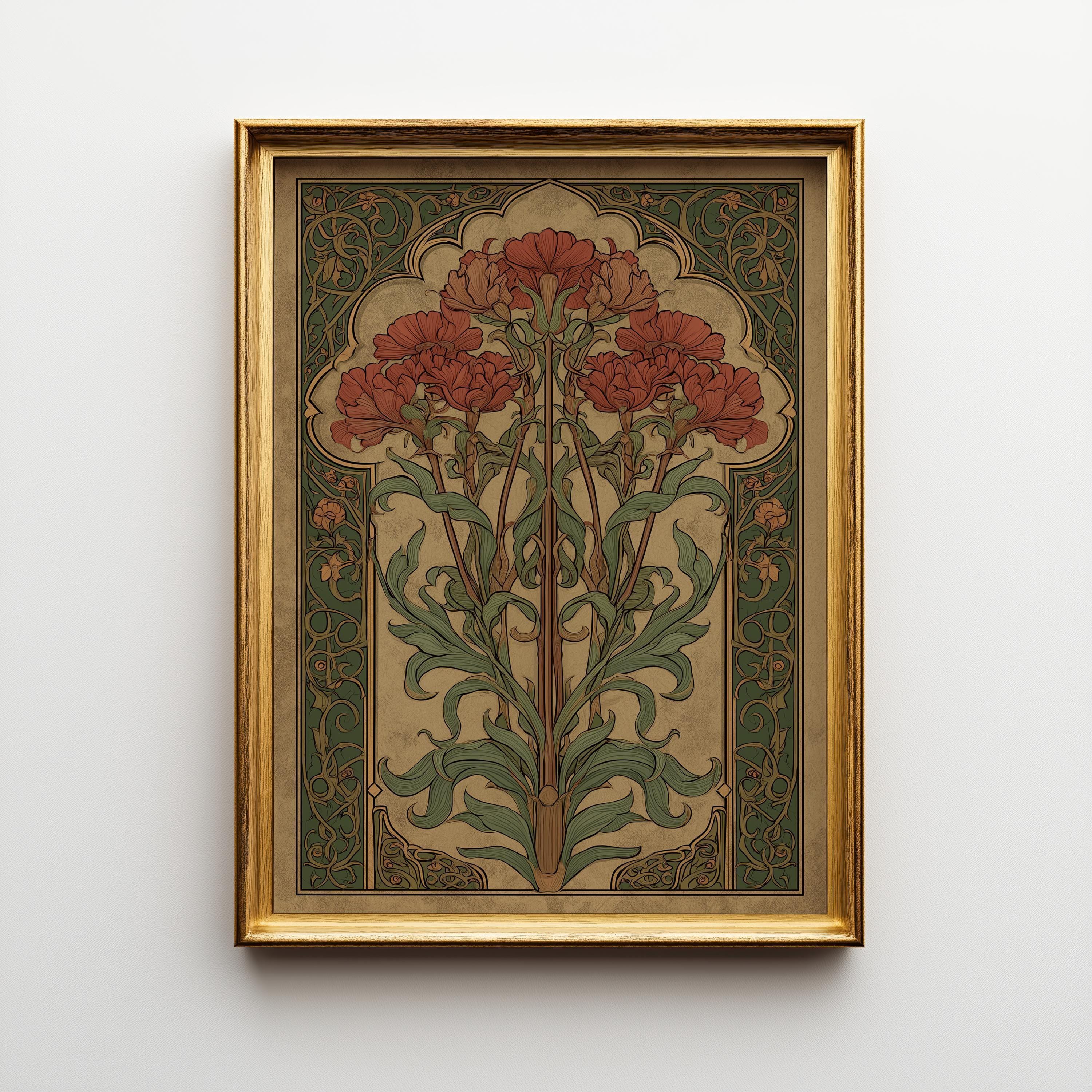 Art Nouveau Thistle Botanical William Morris Style Vintage Botanical Wall Art by The Wall Art Studio