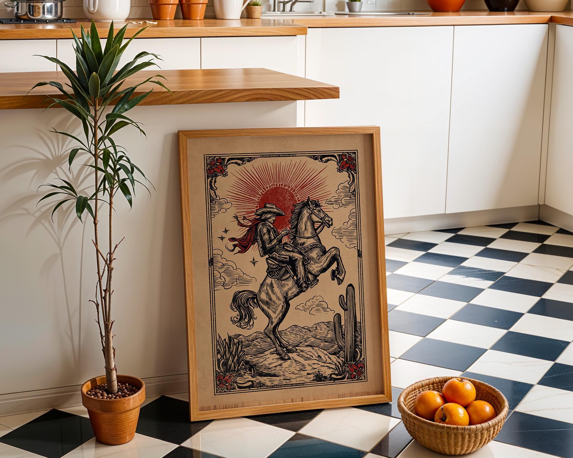 Western Cowboy Horse Rider Rustic Desert Wall Art by The Wall Art Studio - physical